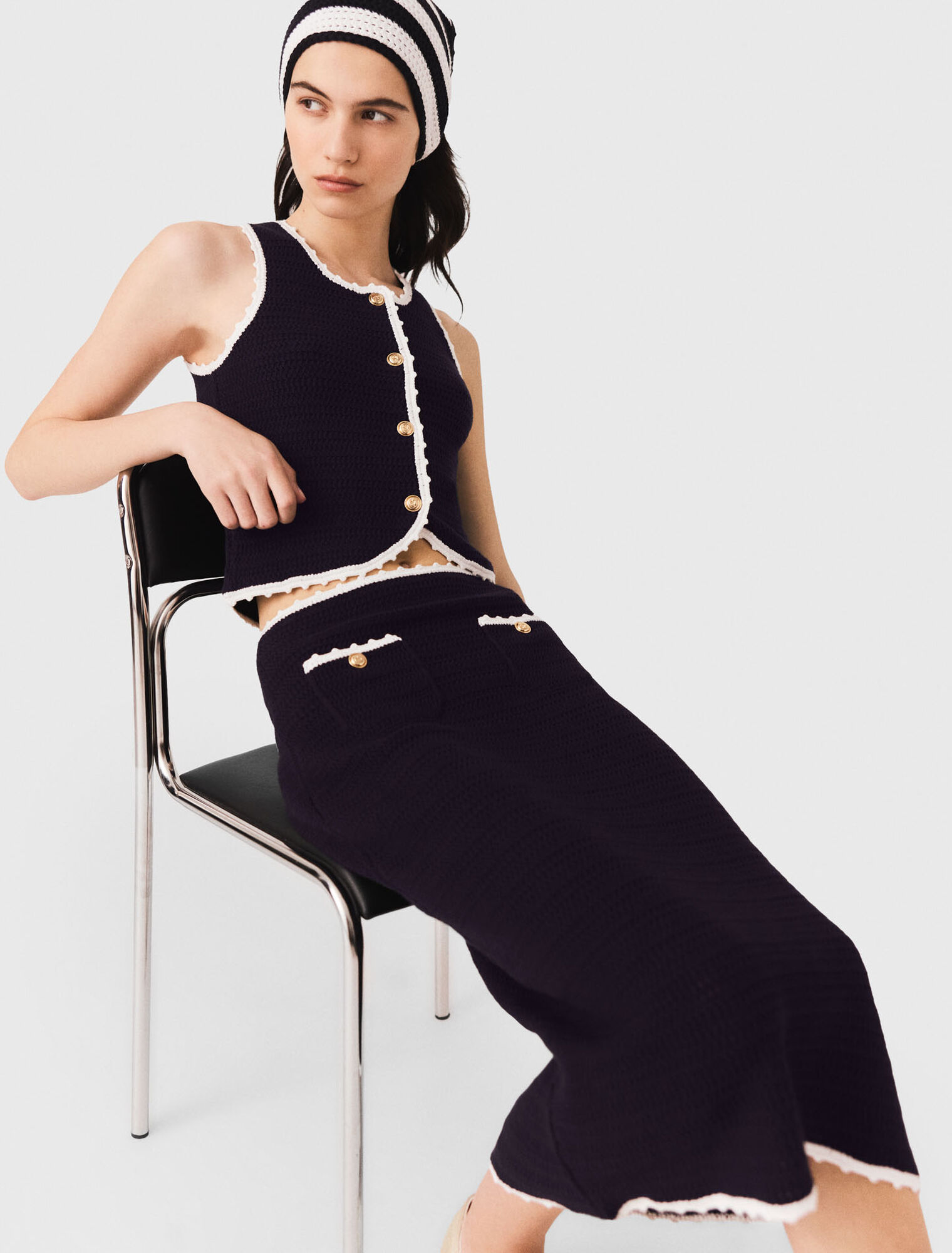 Jupe midi avec finitions en crochet