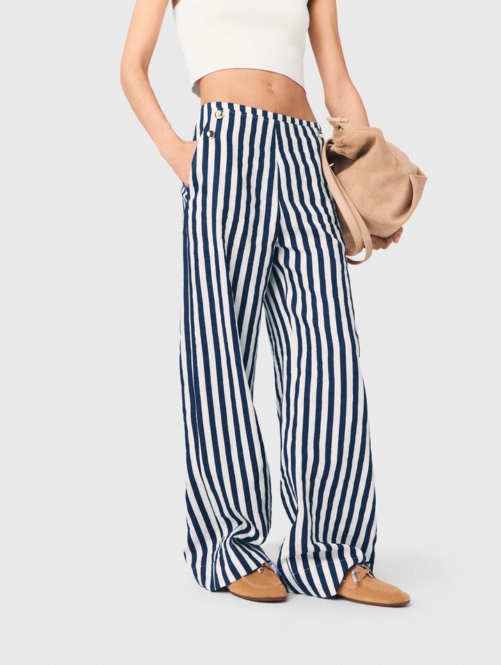 Pantalon &agrave; pont en lin m&eacute;lang&eacute;