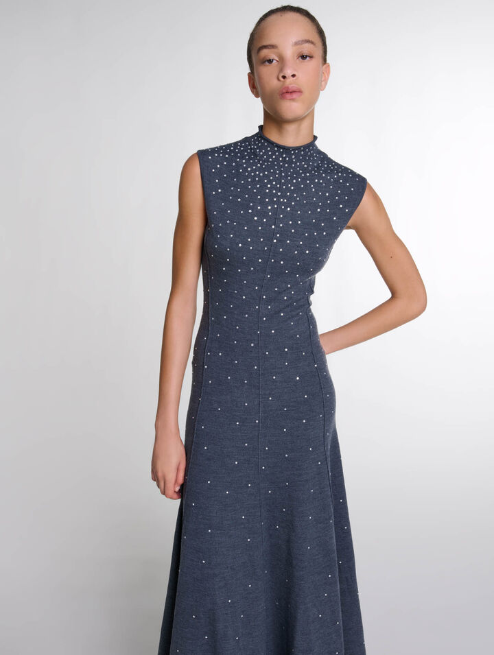 Robe longue en maille à strass