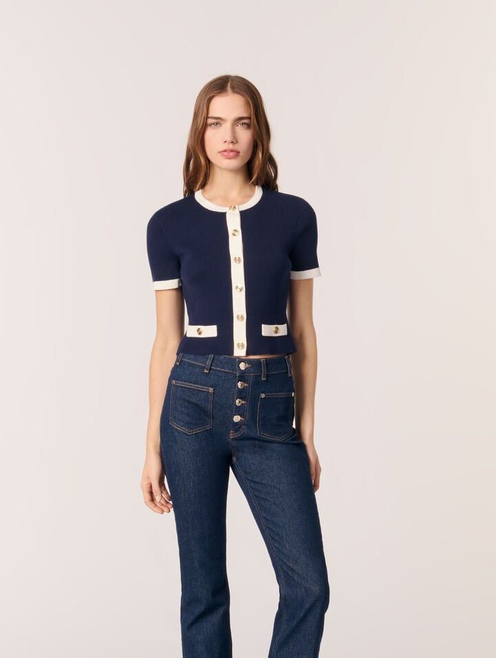 Cardigan court &agrave; d&eacute;tails contrast&eacute;s