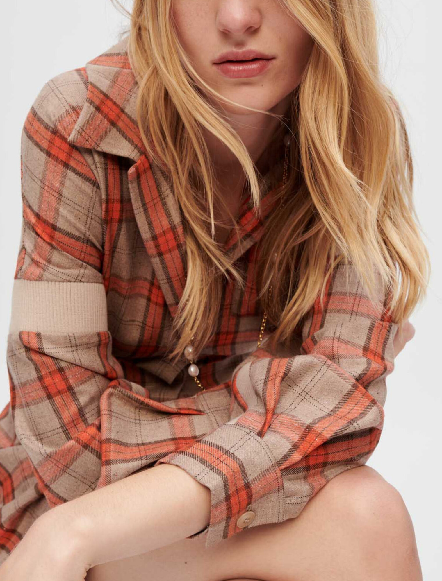 Orange and camel check shirt dress
