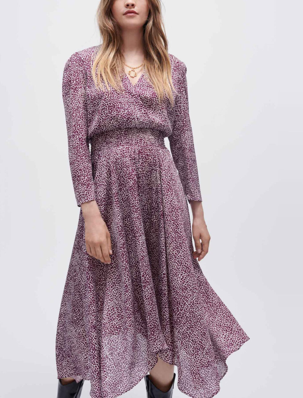 Leopard print asymmetrical dress Dresses Maje