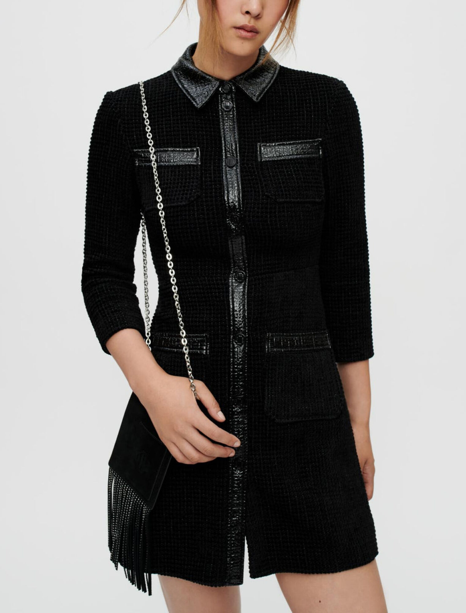 Velvet tweed and vinyl dress