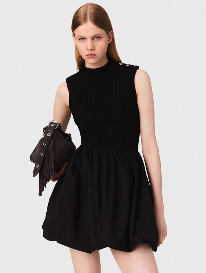 Robe courte en maille et taffetas