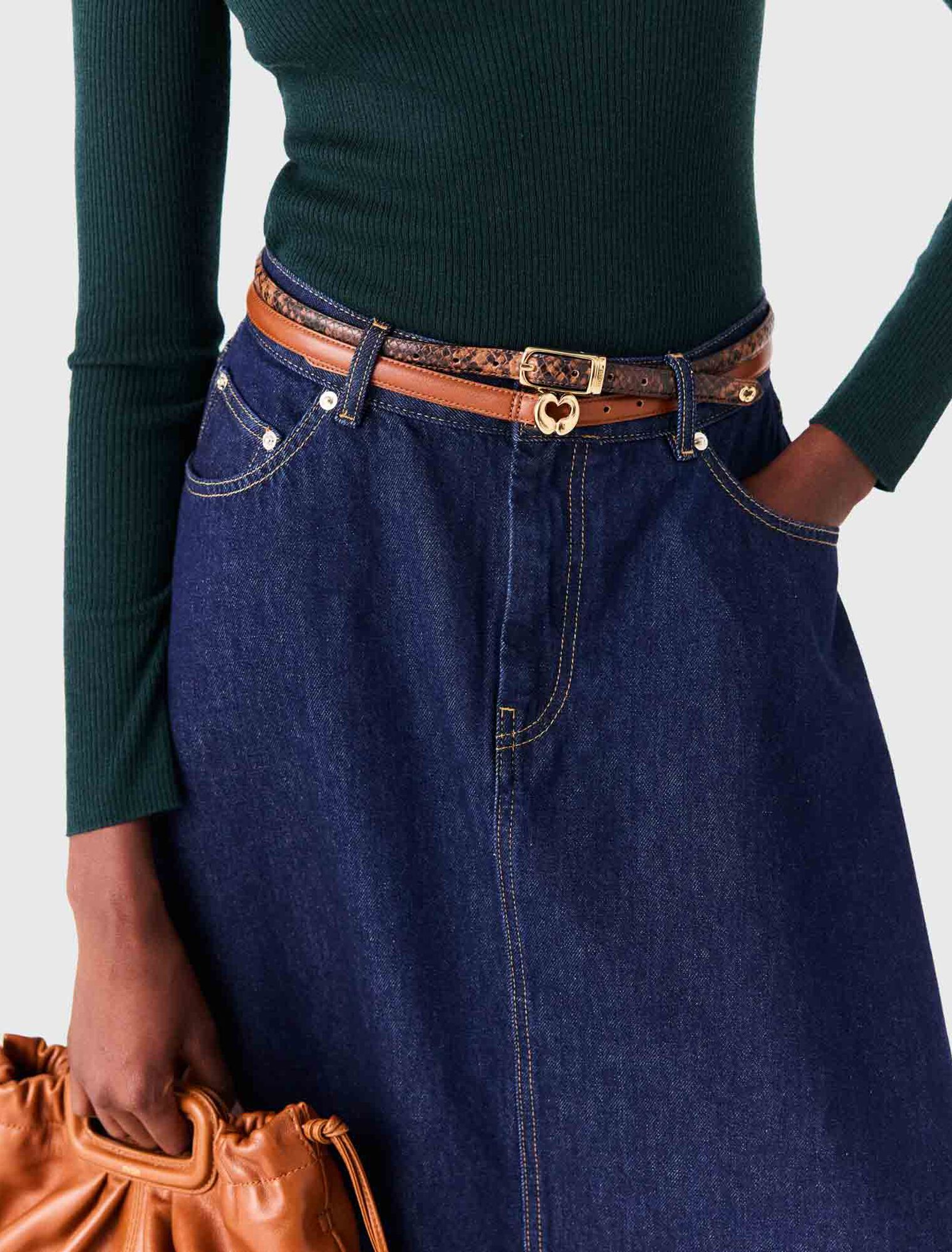 Slim embossed leather belt