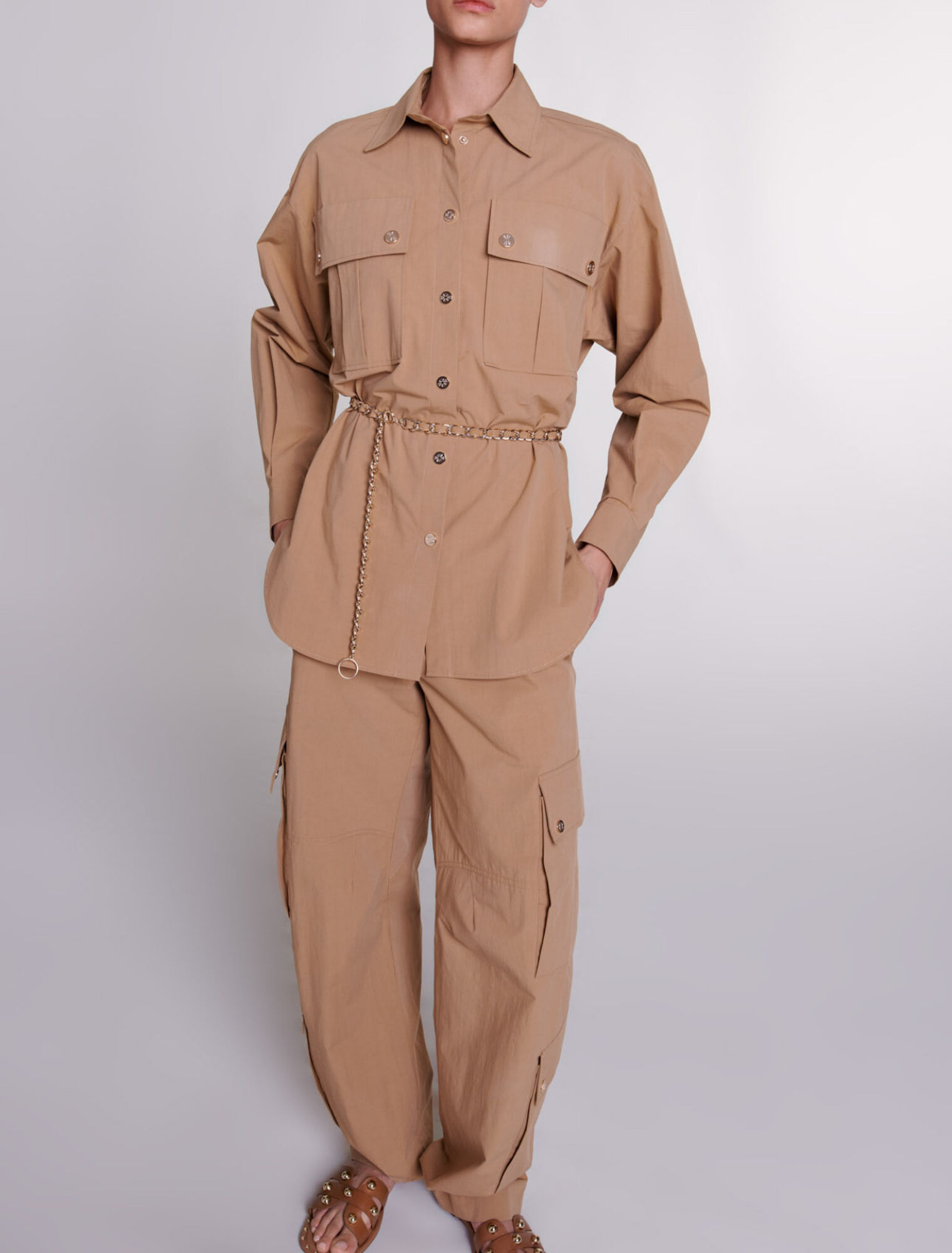 Belted long shirt
