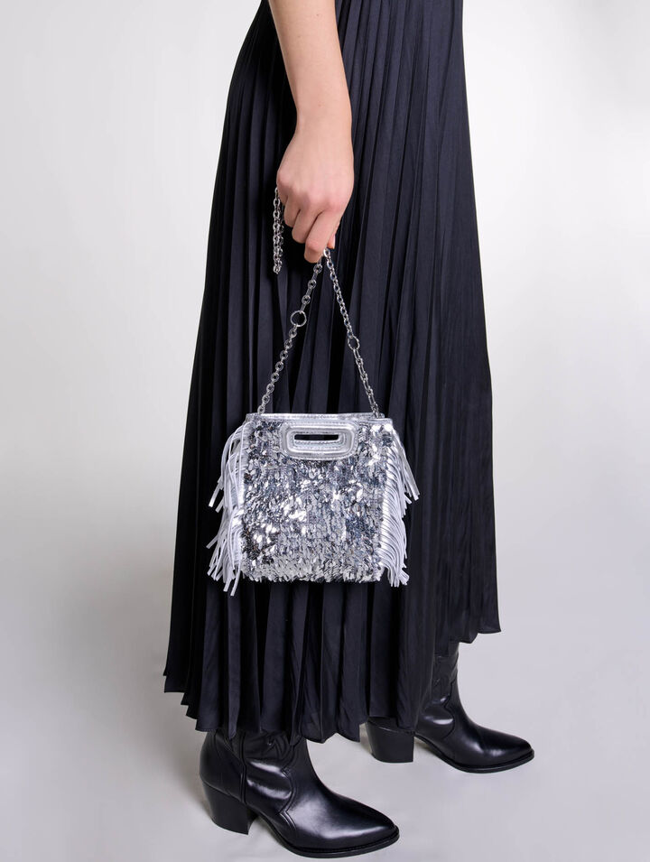 Sac M mini en sequins argents