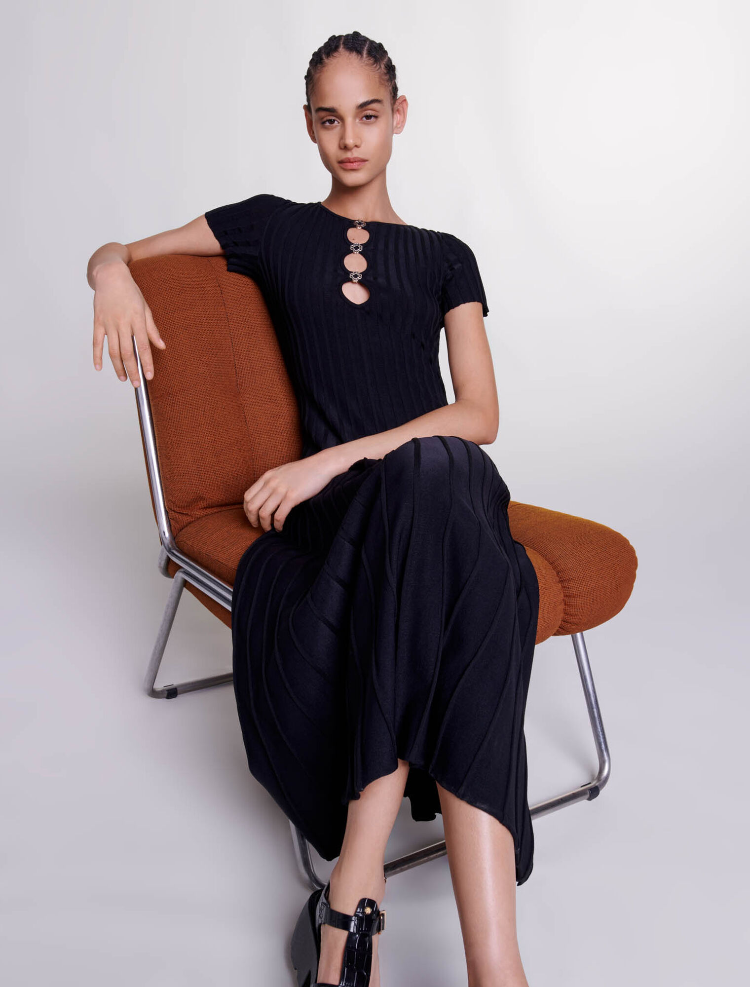 Robe longue en maille côtelée
