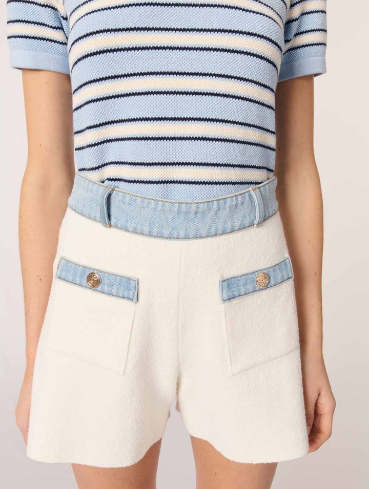 Short en maille et galons denim