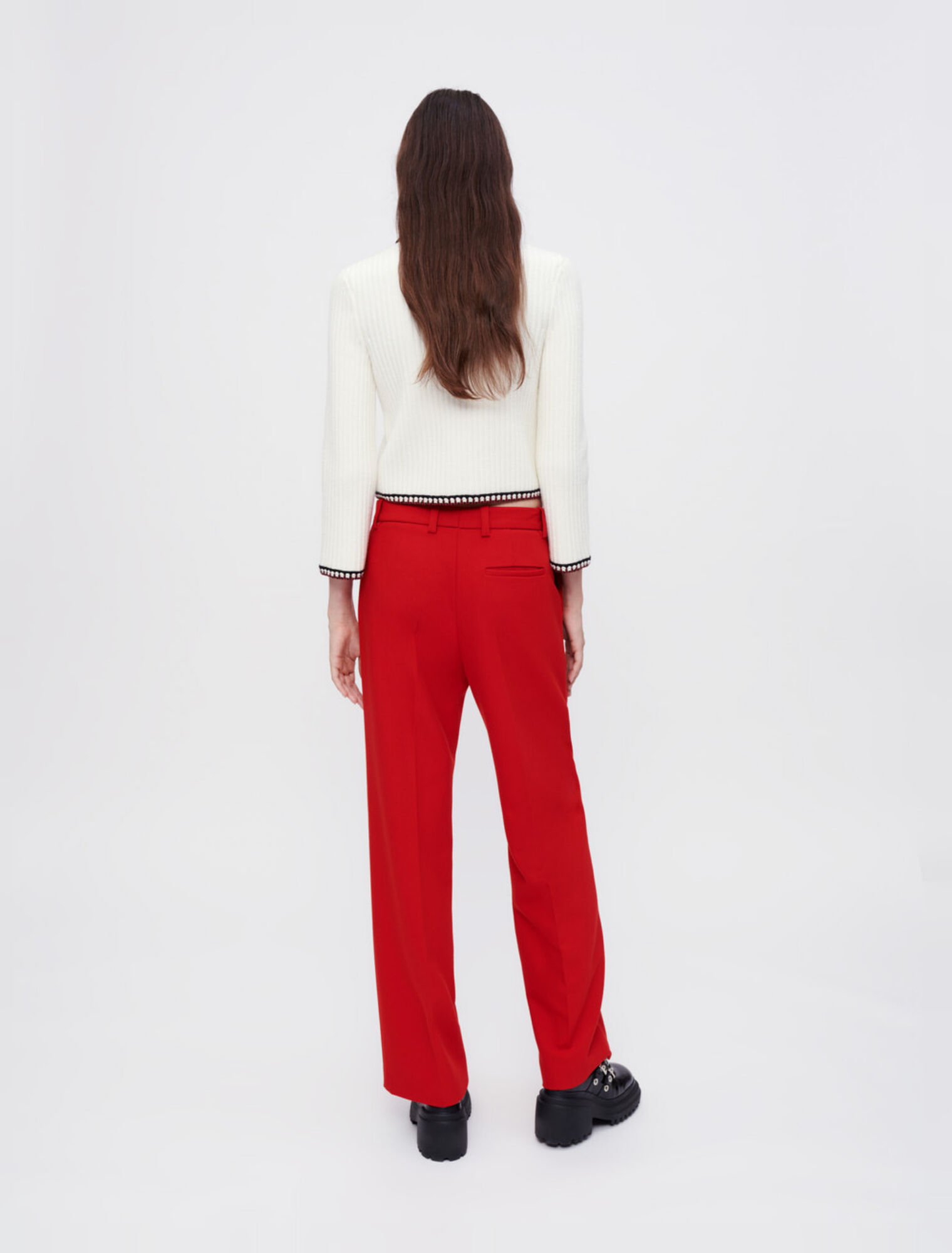 Red wide-leg tailored trousers