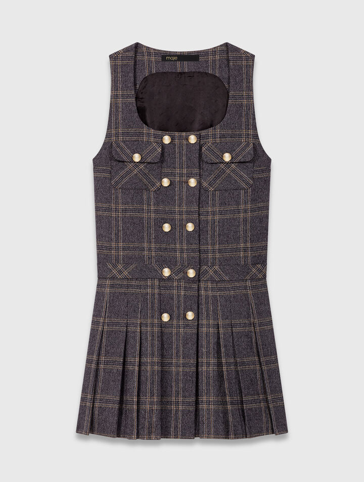 Robe courte pliss&eacute;e &agrave; carreaux