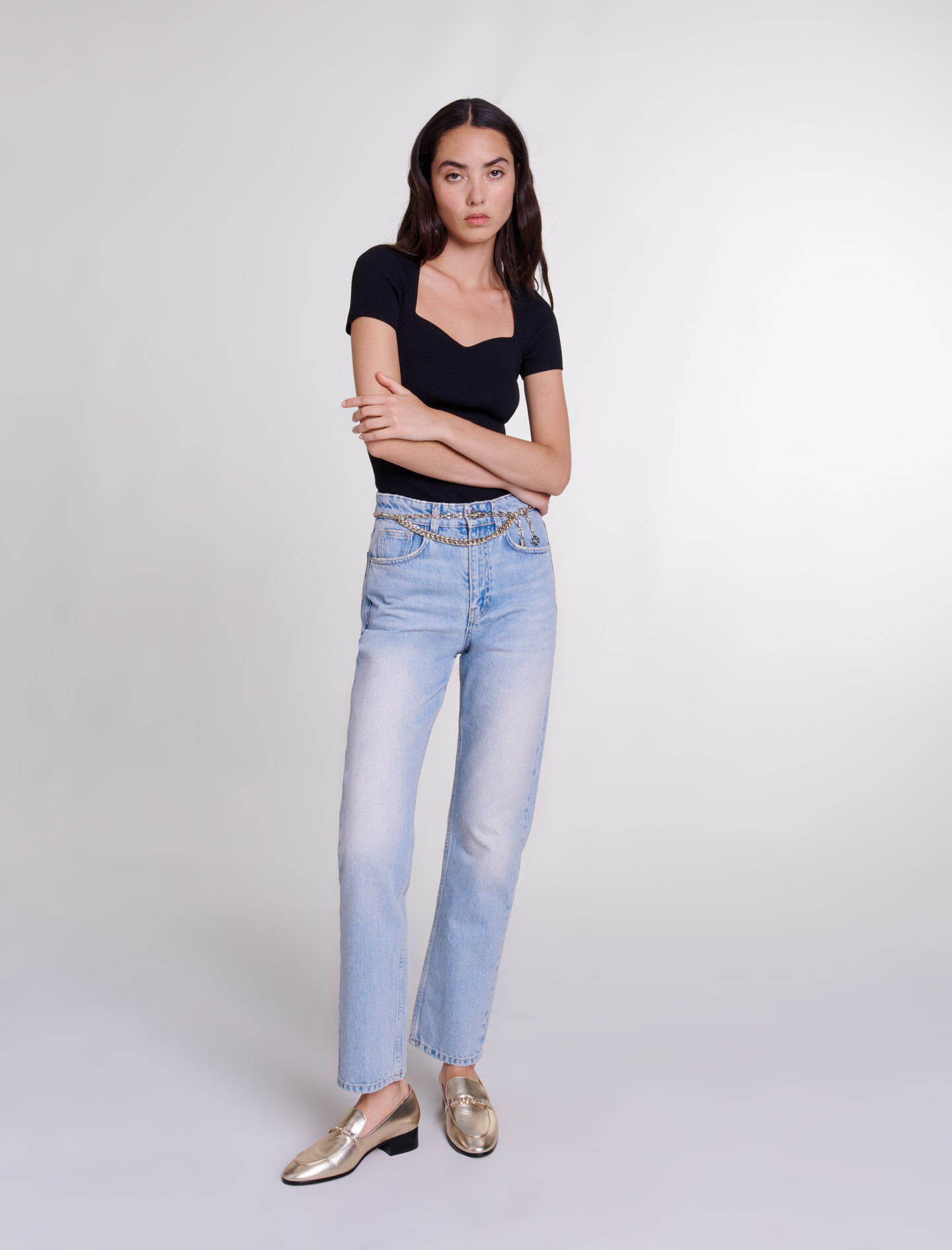 Jean droit avec ceinture bijou Jeans Maje