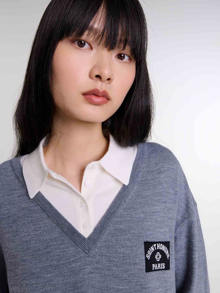 Pull trompe l'œil laine mélangée