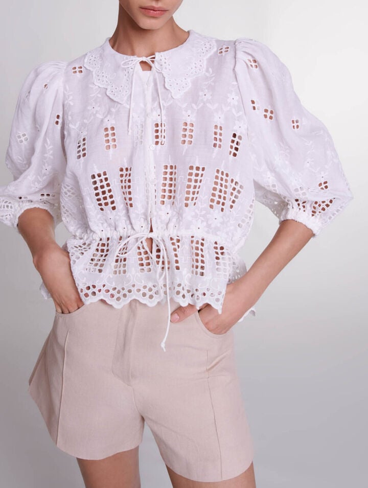 Embroidered ramie blouse