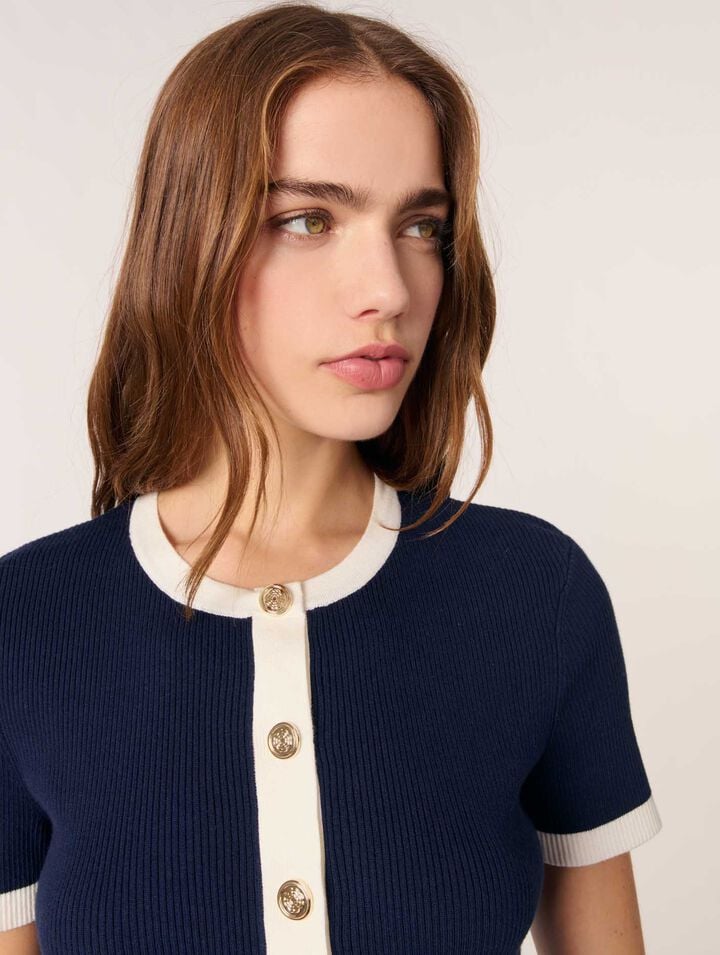 Cardigan court &agrave; d&eacute;tails contrast&eacute;s