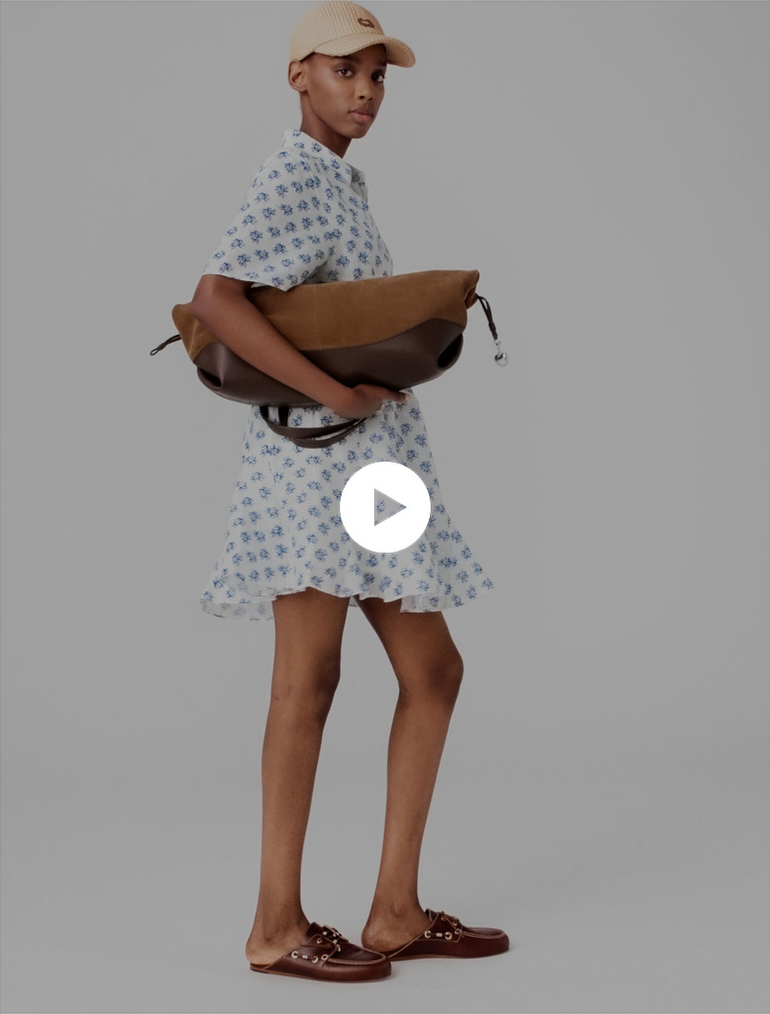 Short patterned linen-blend dress