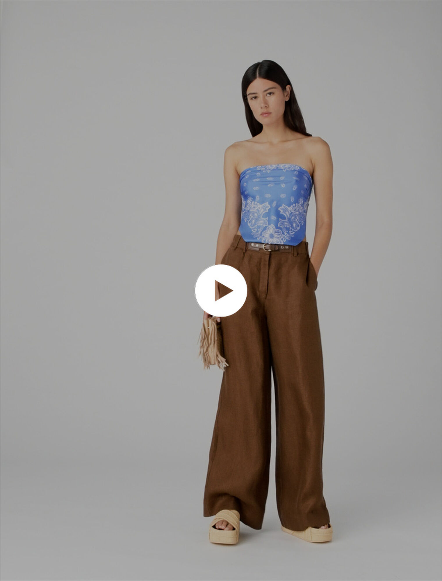 Pantalon en lin m&eacute;lang&eacute;
