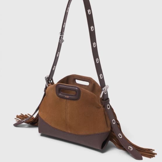 Selection of Maje bags: focus on the mini Miss M bag in leather & suede