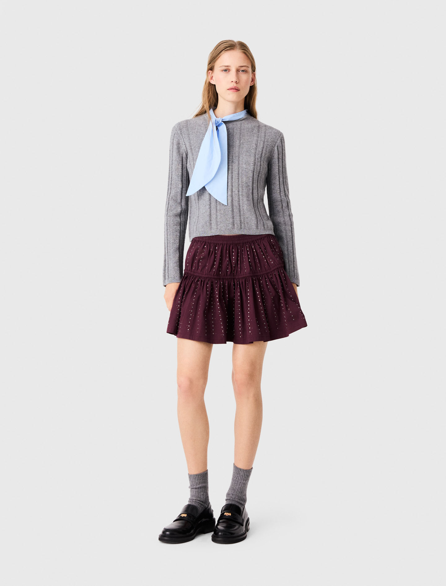 Pull Avec Col Amovible En Popeline - Gris - Taille 0 - Maje