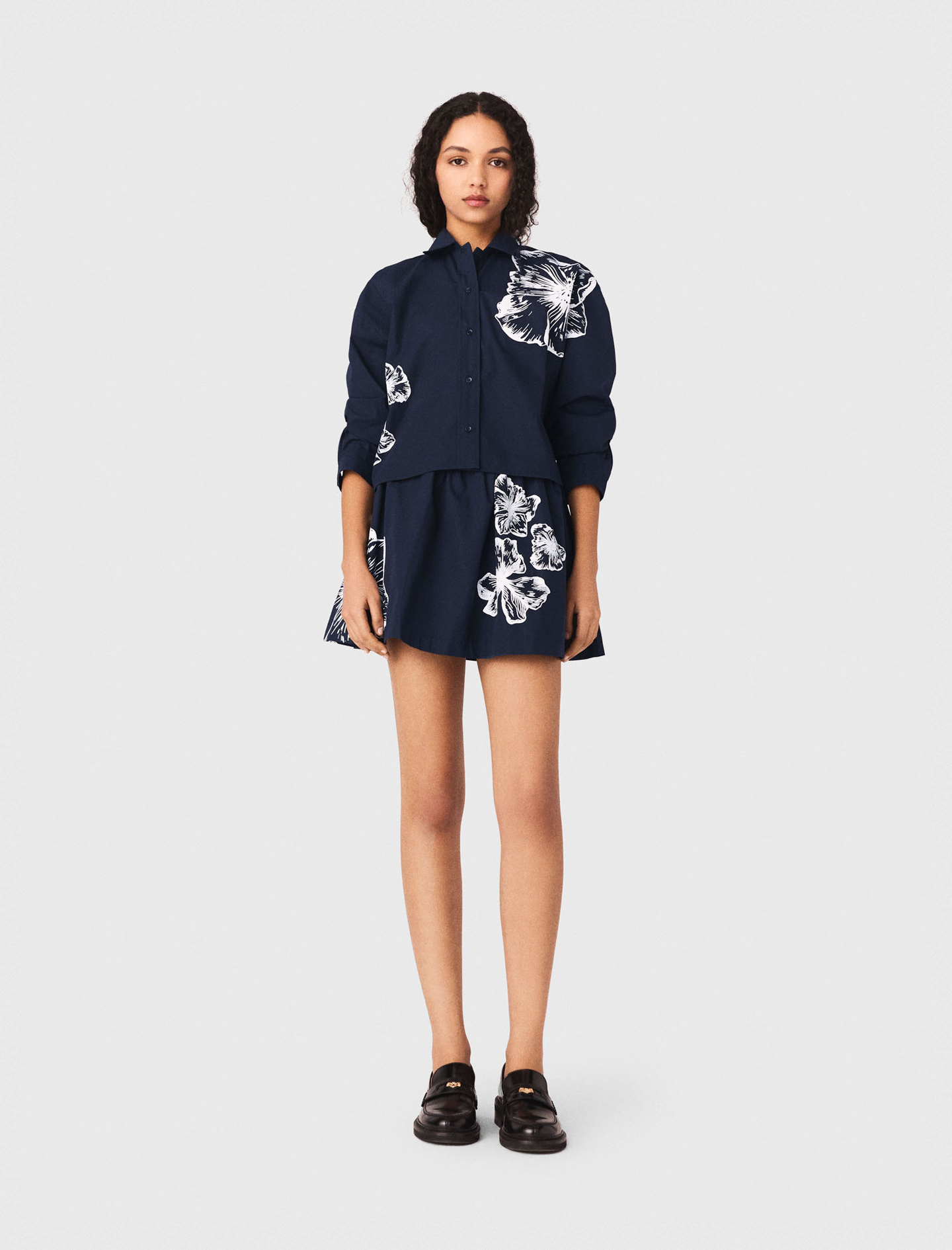 Chemise Courte En Coton - Bleu Marine - Taille 0 - Maje