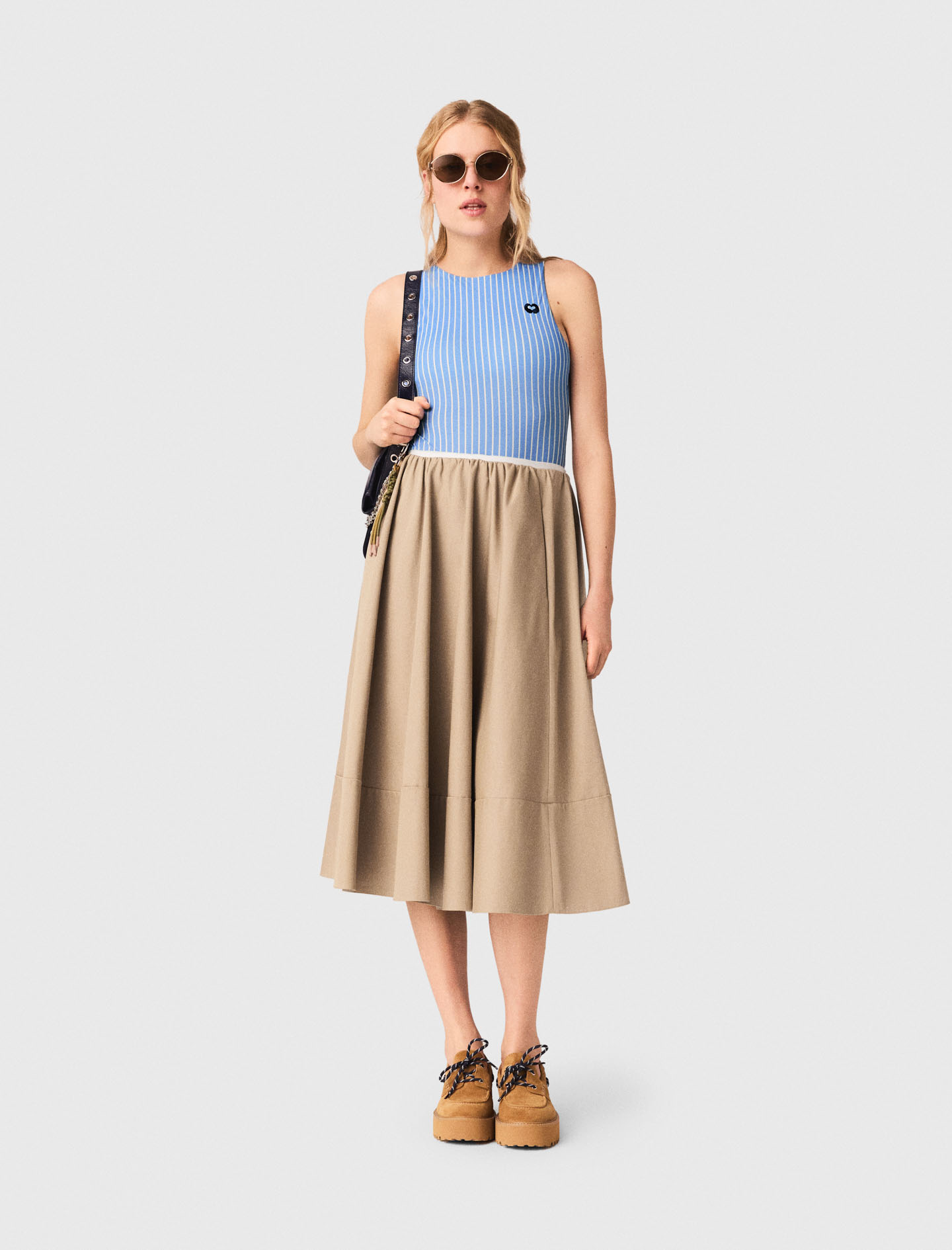 Jupe Mi-longue En Coton - Beige - Taille 40 - Maje