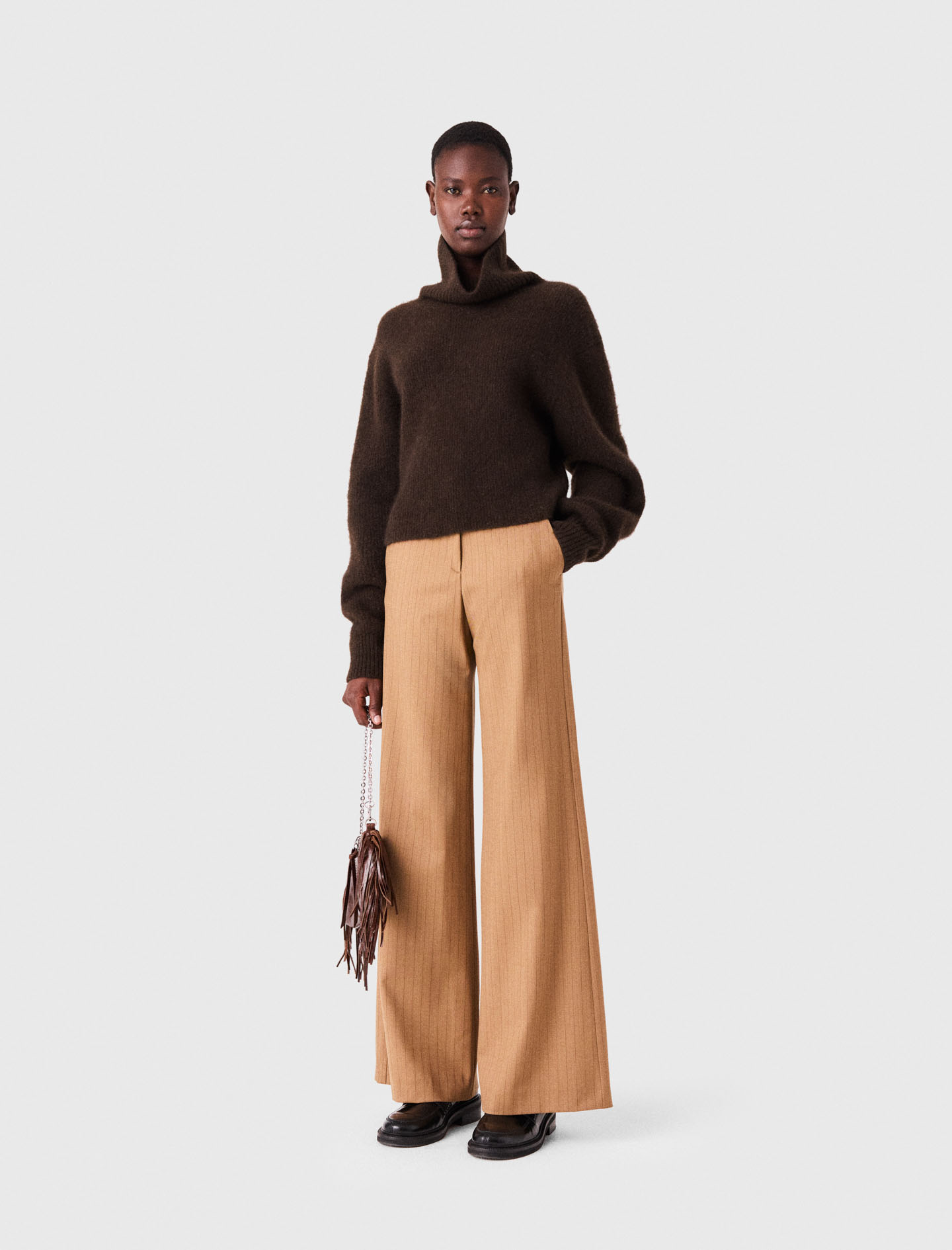 Pull À Col Roulé En Mélange De Yak - Marron Fonce - Taille 3 - Maje