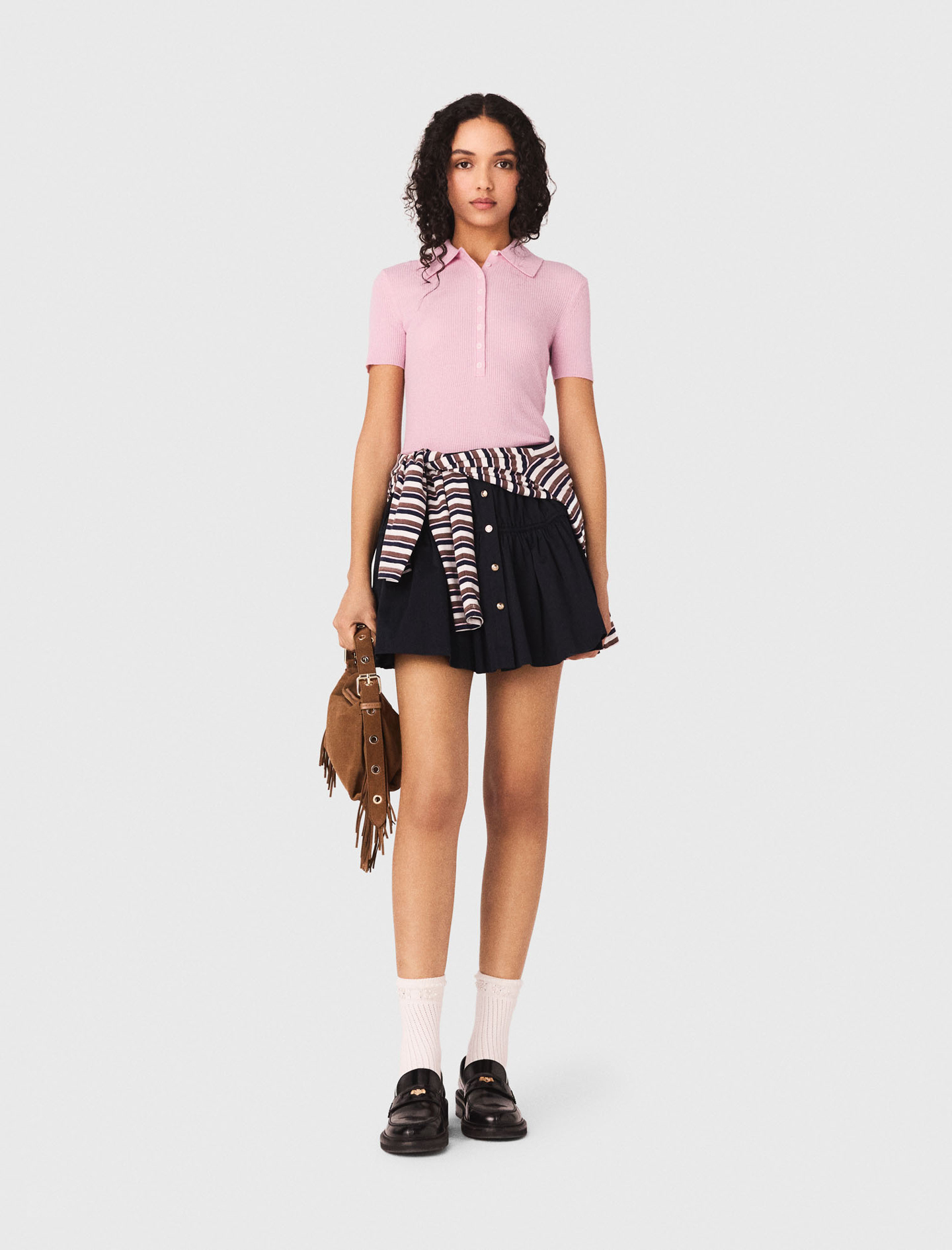 Pull Côtelé À Col Polo - Rose - Taille 2 - Maje