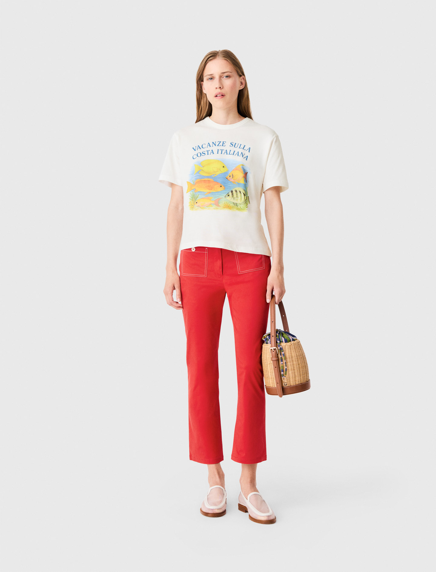 T-shirt Avec Poissons Imprimés - Blanc - Taille 2 - Maje