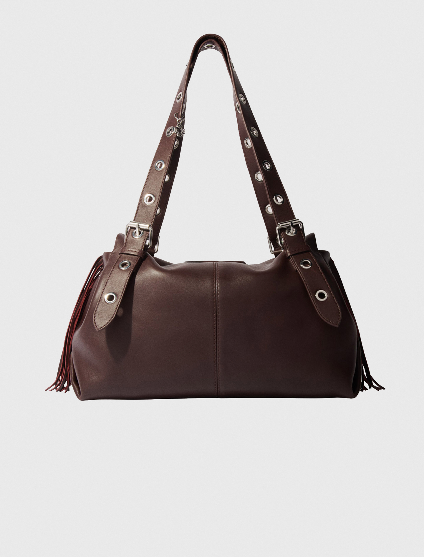 Smooth leather M bag with fringing Red for Women Maje