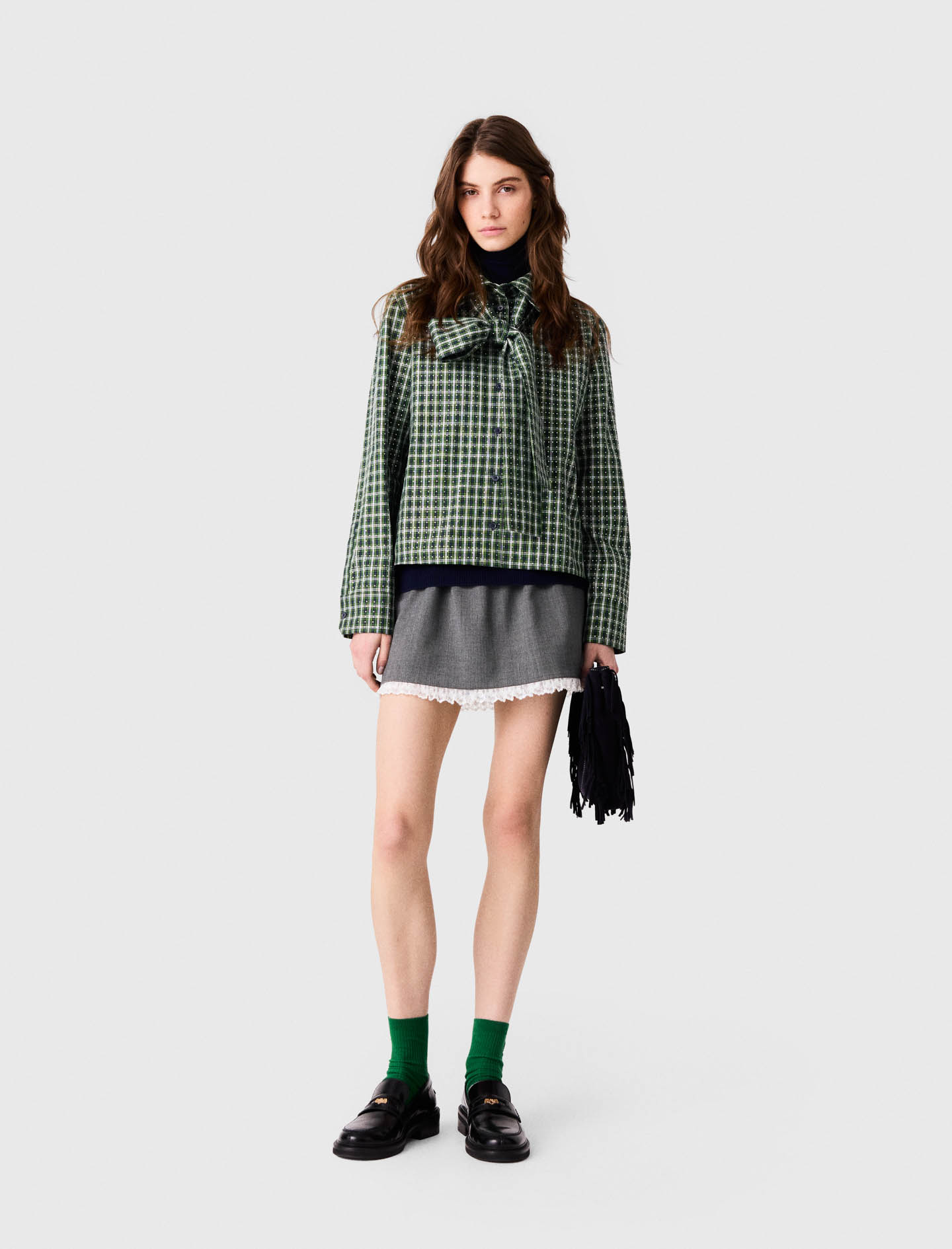 Chemise Strassée Avec Cravate - Vert - Taille 0 - Maje