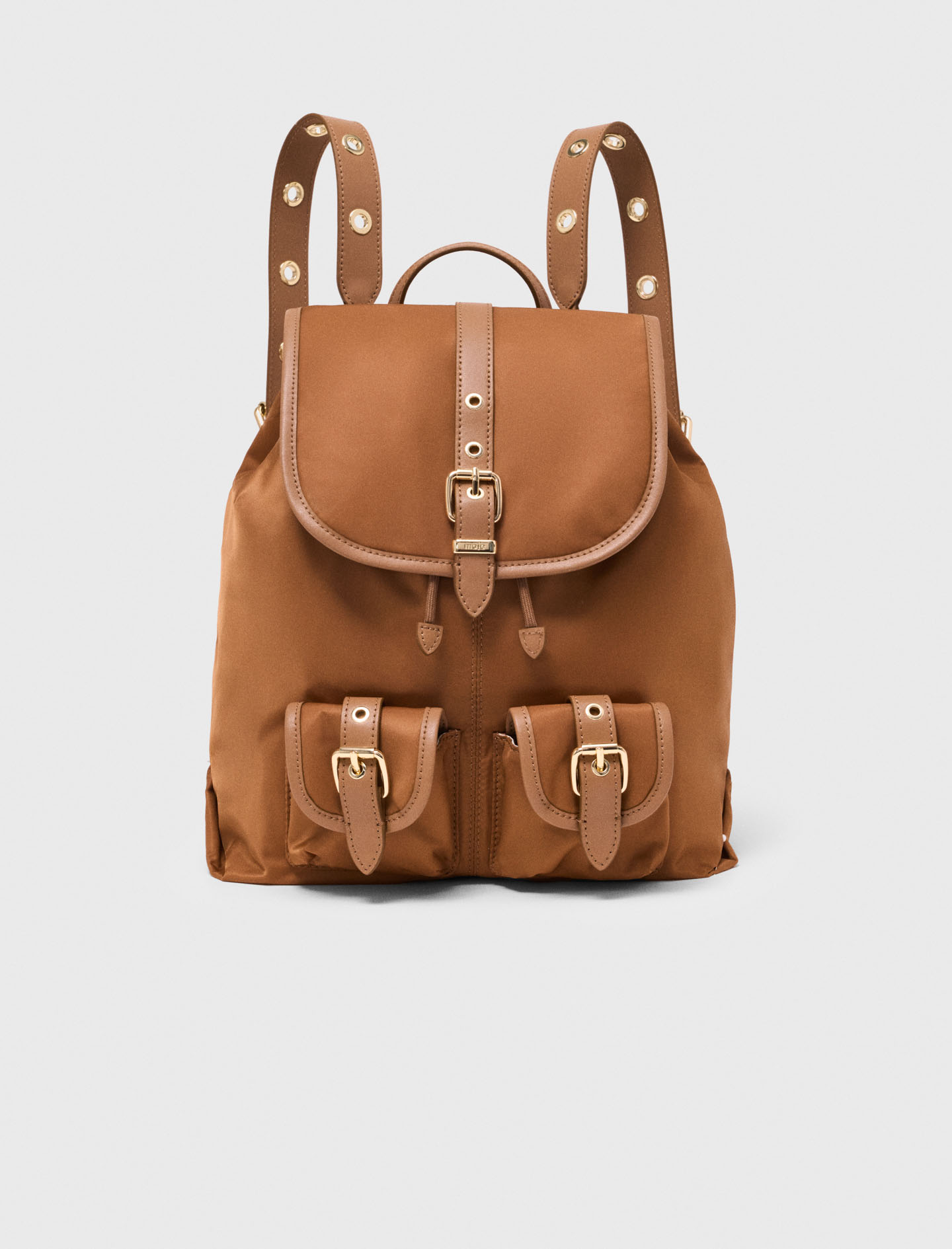Sac À Dos En Cuir Et Nylon - Marron - Maje