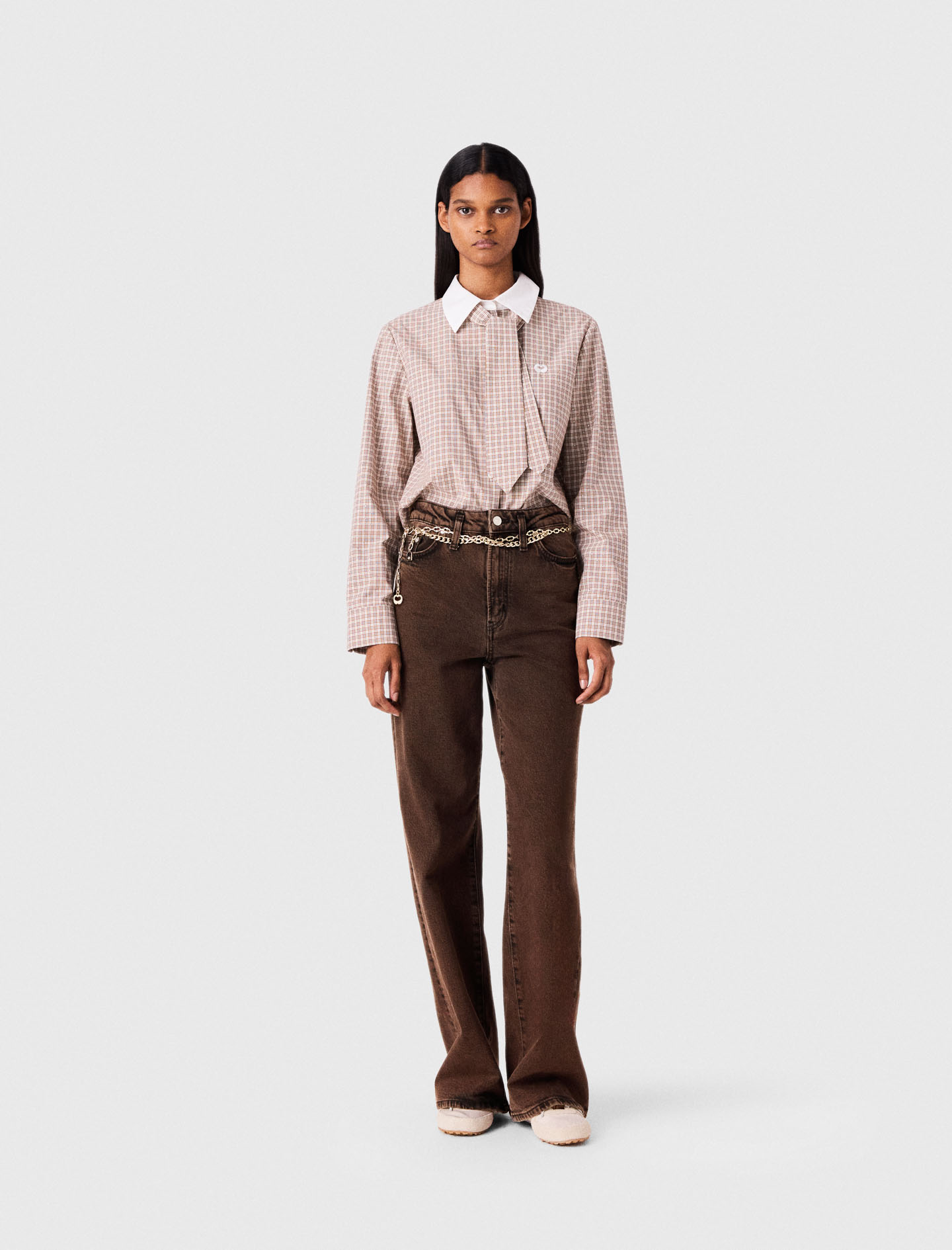 Jean Bootcut Avec Chaîne - Marron - Taille 34 - Maje