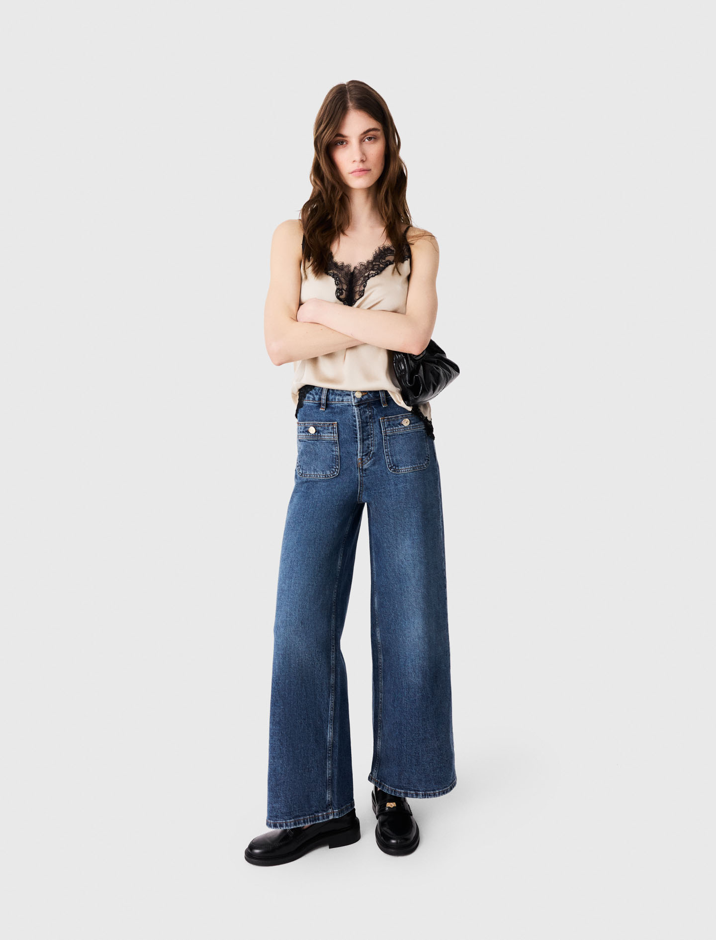 Jean Large Avec Poches Plaquées - Bleu - Taille 34 - Maje
