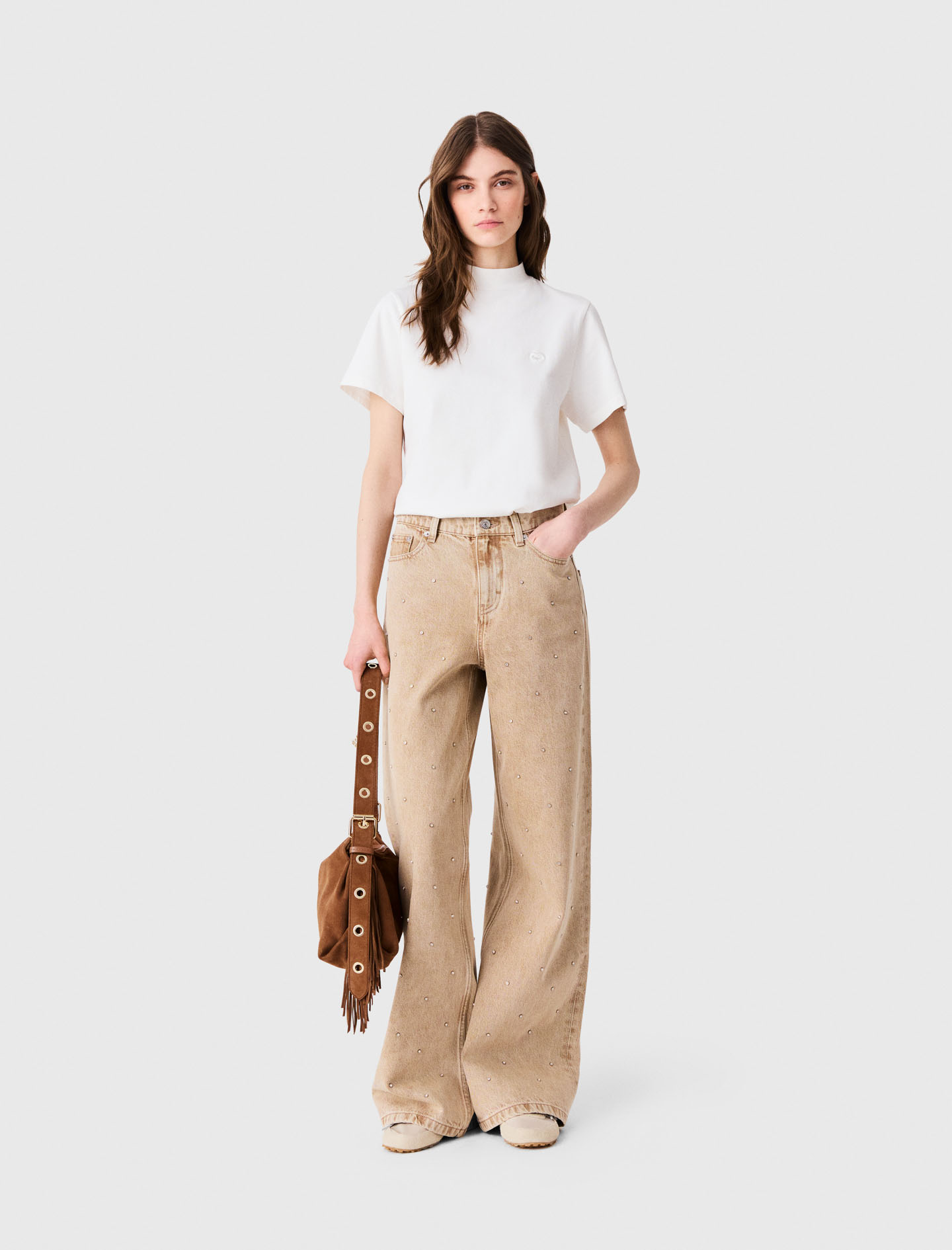 T-shirt Ras De Cou Avec Zip Au Dos - Blanc - Taille 3 - Maje