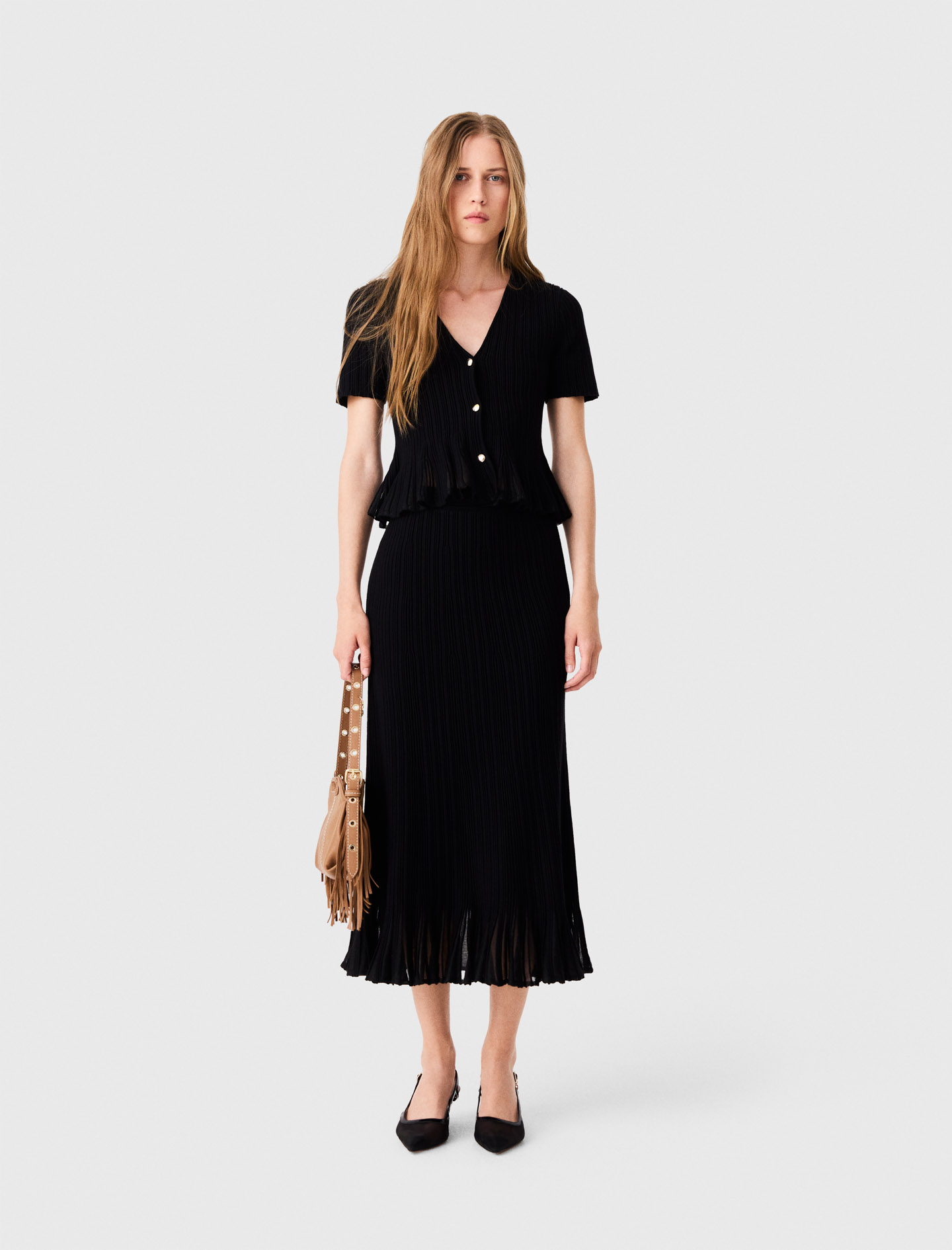 Jupe En Maille À Ourlet Péplum - Noir - Taille 38 - Maje