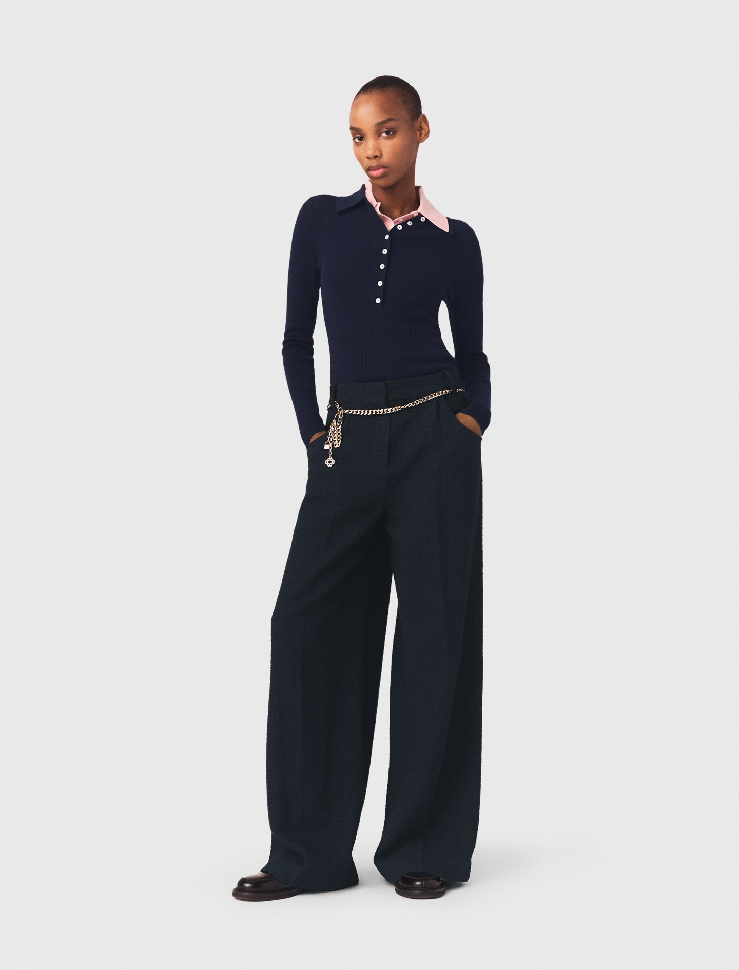 Pantalon En Tweed - Bleu Marine - Taille 38 - Maje