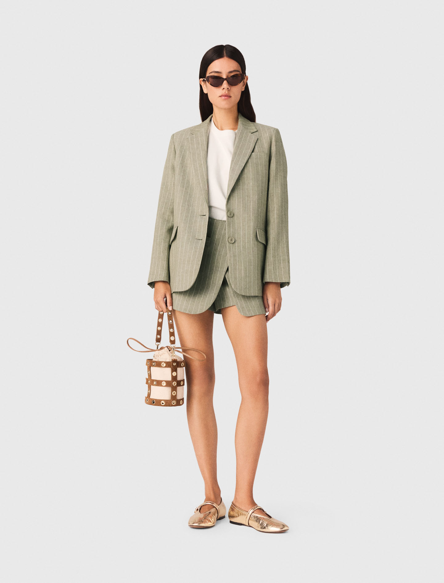 Veste De Tailleur En Lin Mélangé - Vert - Taille 40 - Maje
