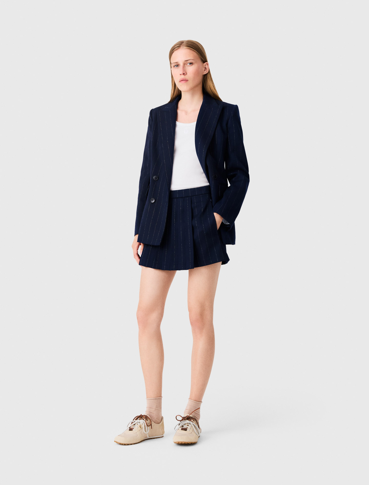 Short Tailleur Avec Lurex - Bleu Marine - Taille 38 - Maje