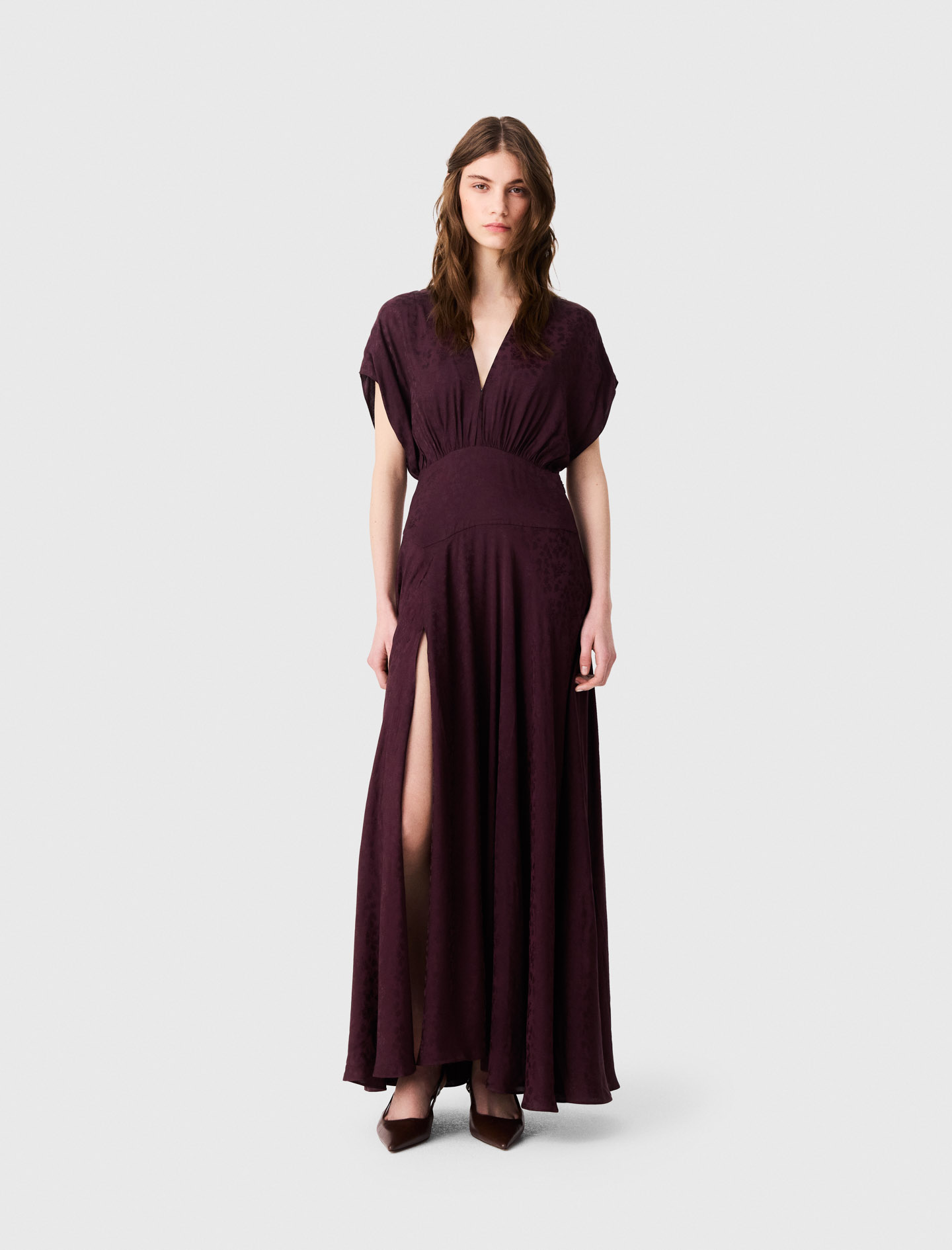 Robe Longue En Imprimé Jacquard - Rouge - Taille 36 - Maje