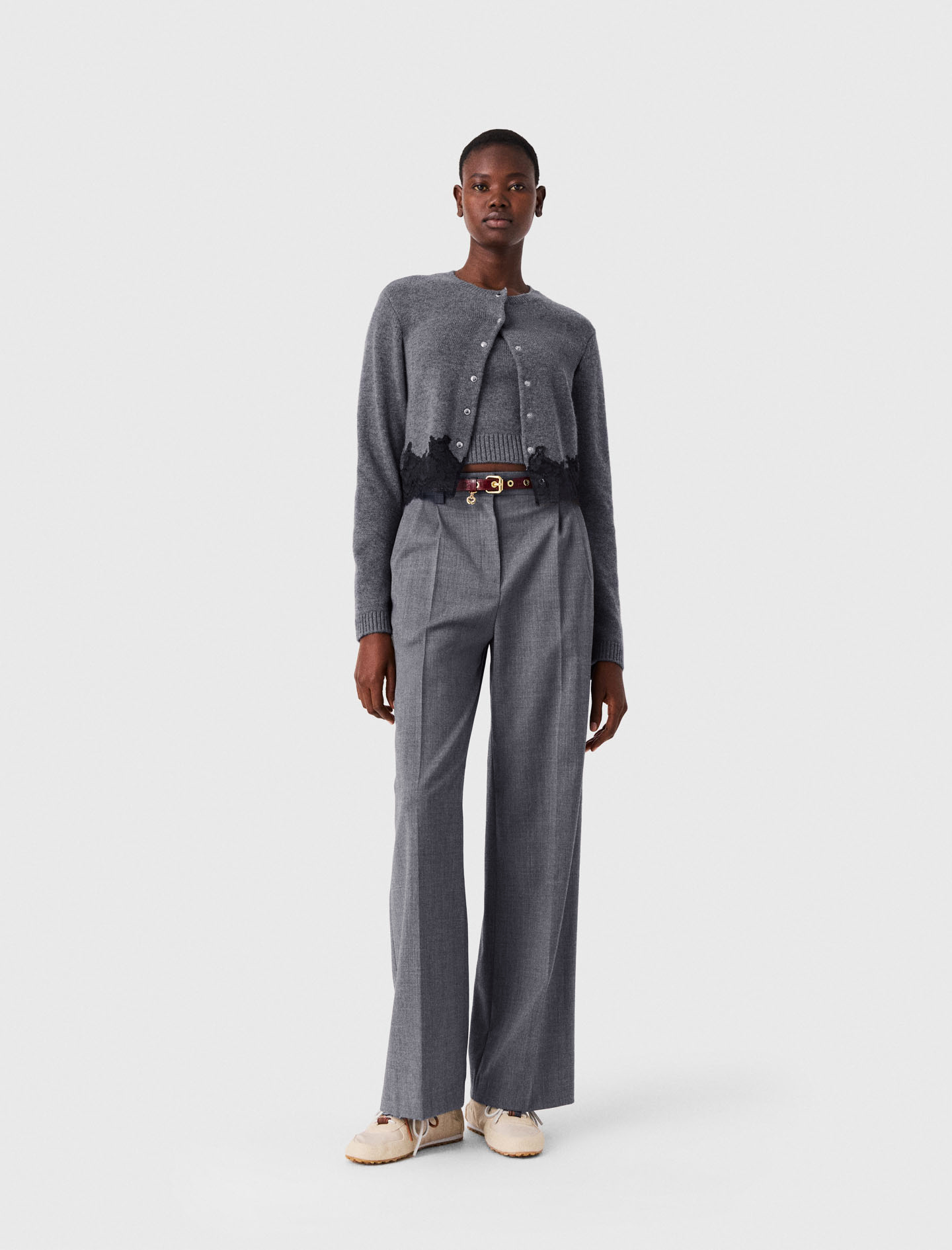 Twinset Avec Finitions En Dentelle - Gris/noir - Taille 2 - Maje