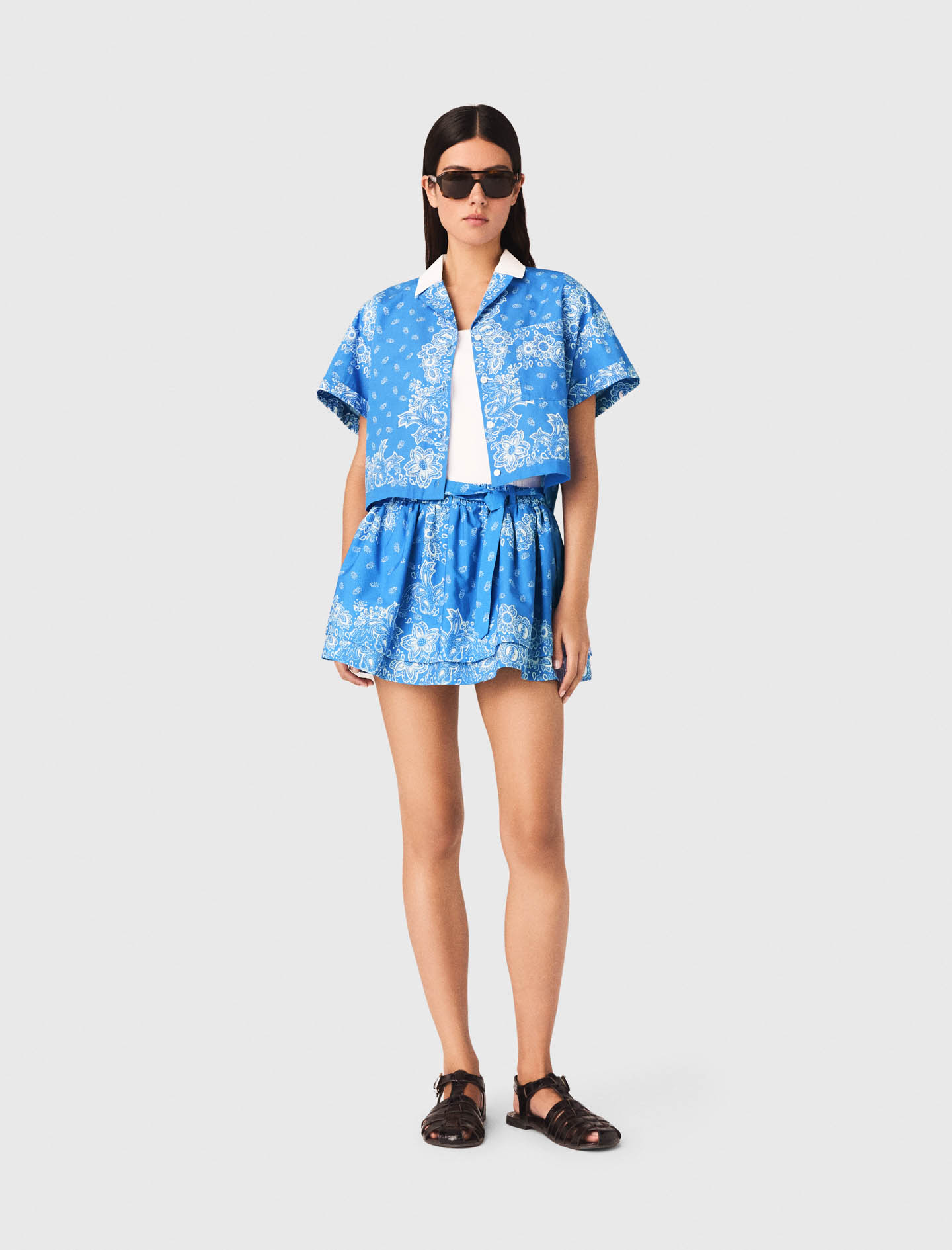 Chemise Imprimée À Col Contrasté - Bleu Ciel Bandana Print - Taille 1 - Maje