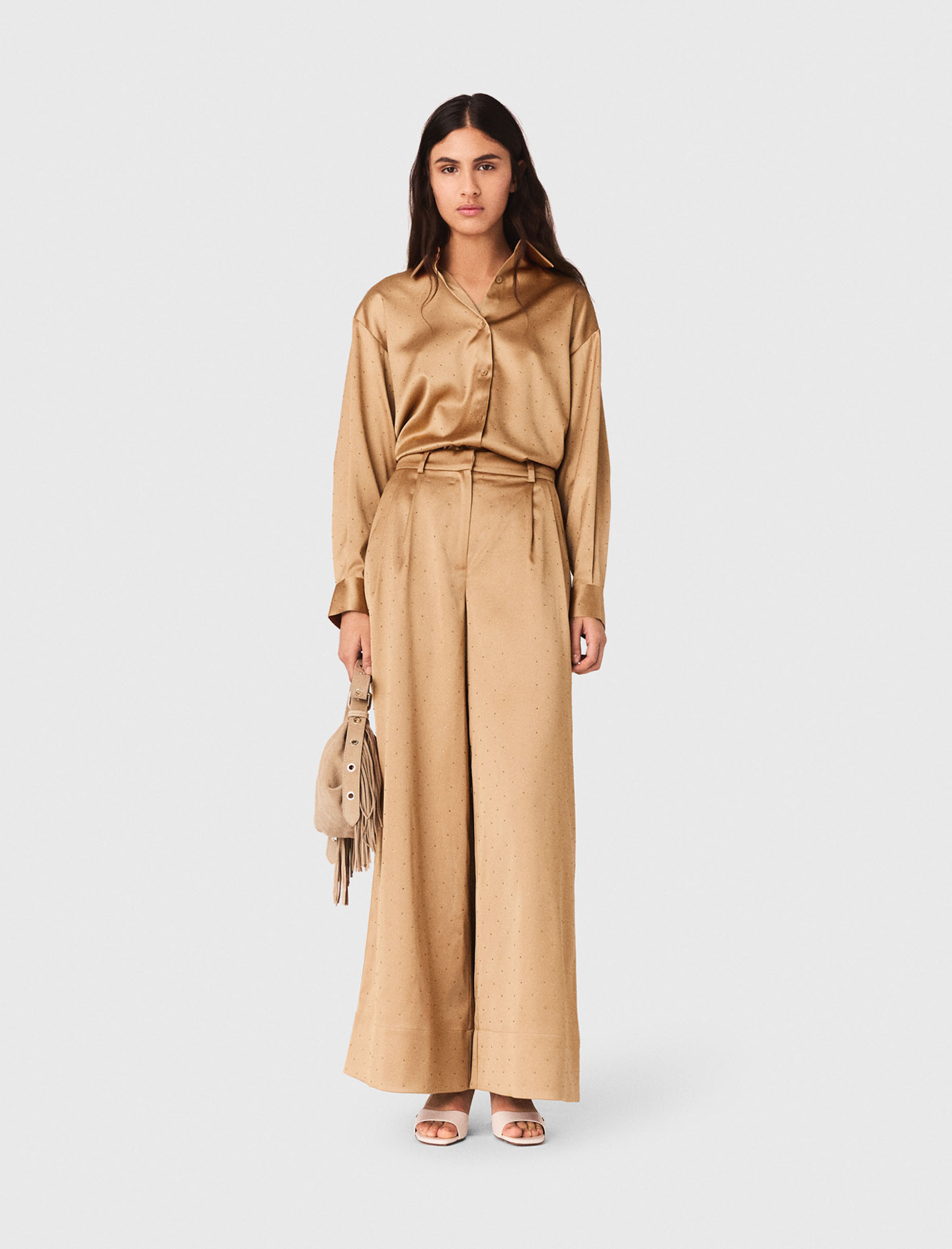 Chemise En Satin Strassé - Caramel - Taille 2 - Maje