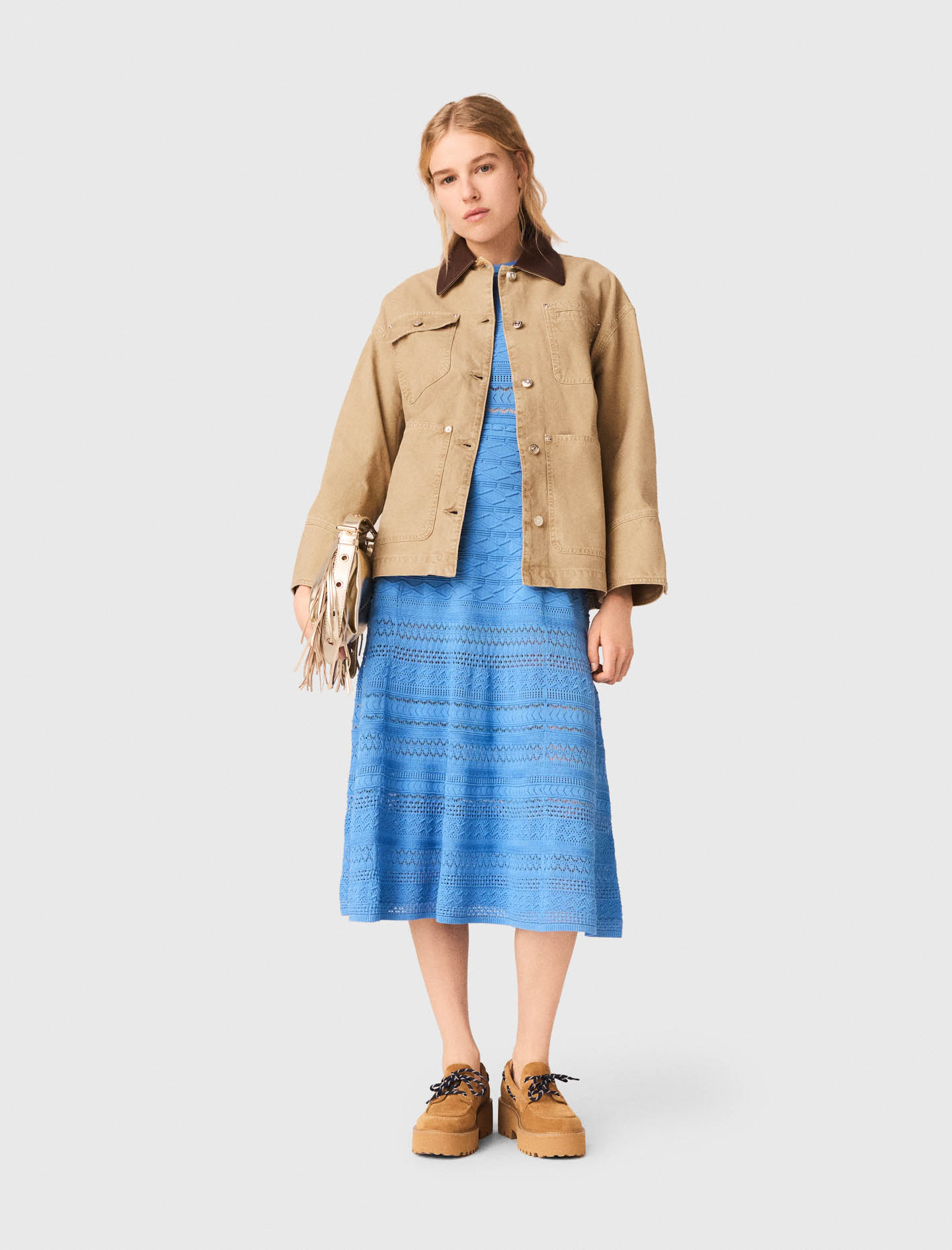 Veste En Denim Avec Dos Plissé - Beige - Taille 36 - Maje