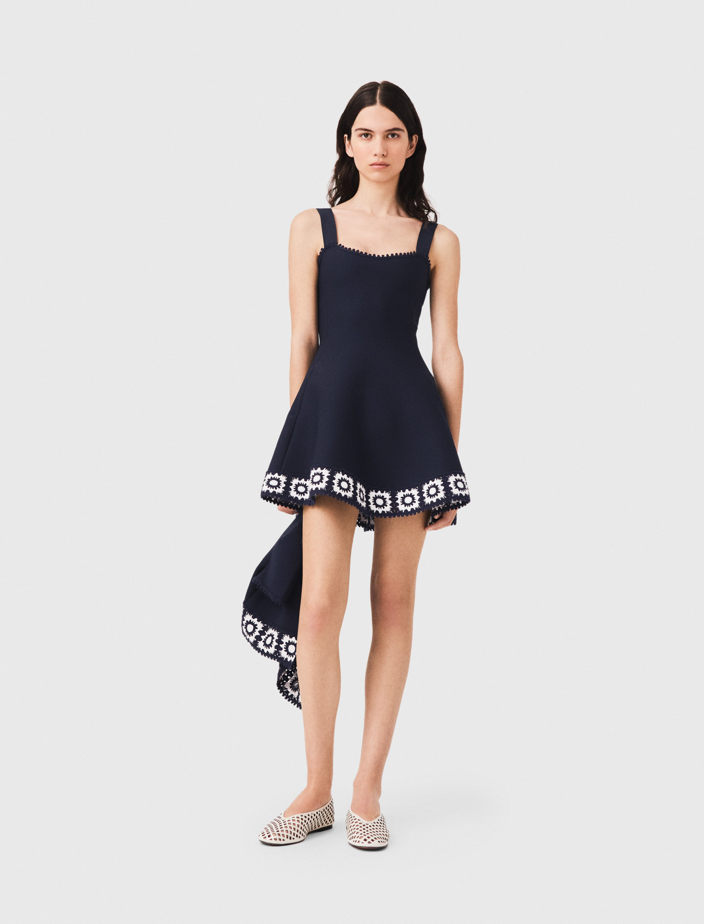 Robe Avec Empiècements Crochet - Bleu Marine - Taille 38 - Maje