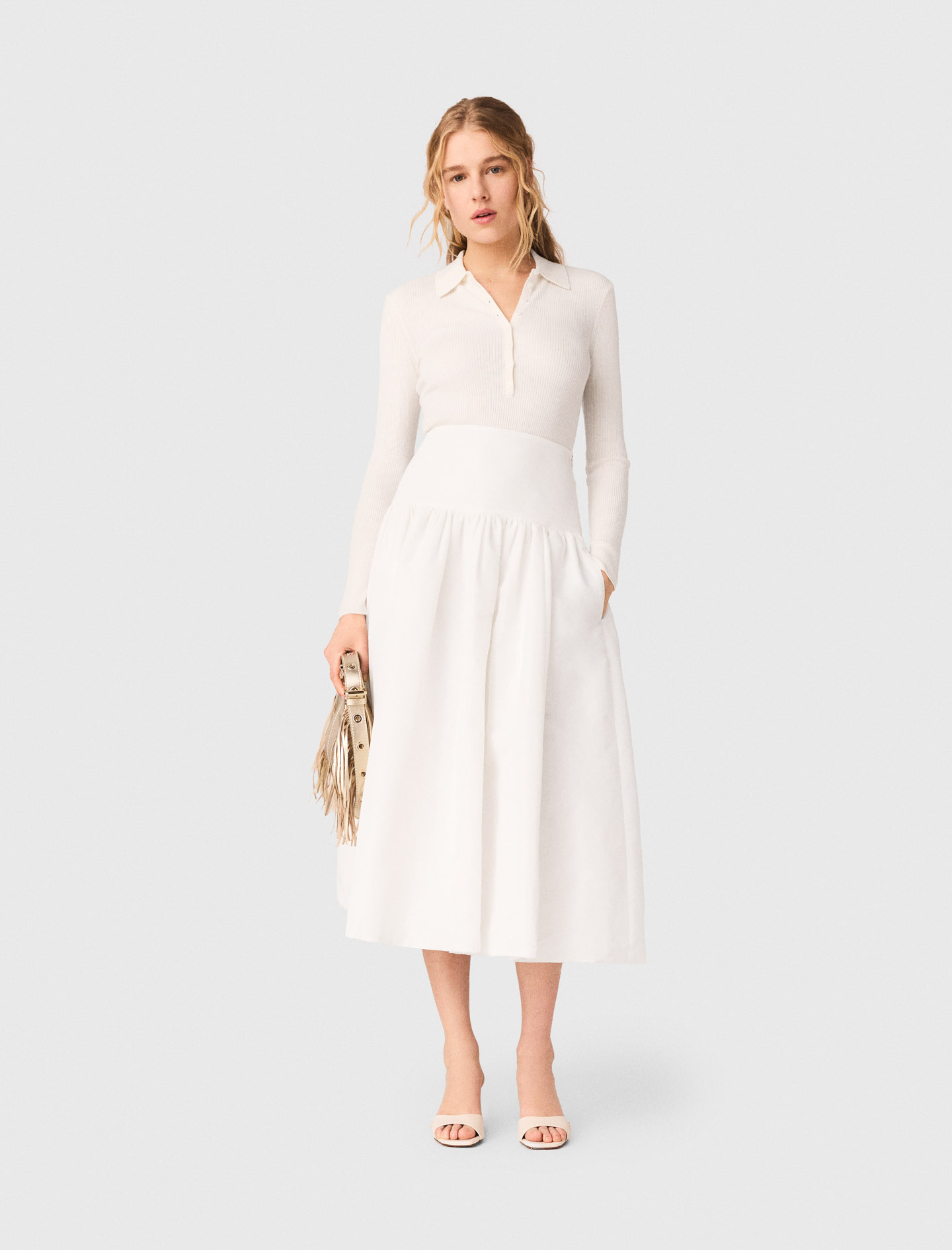 Jupe Longue En Taffetas - Blanc - Taille 40 - Maje