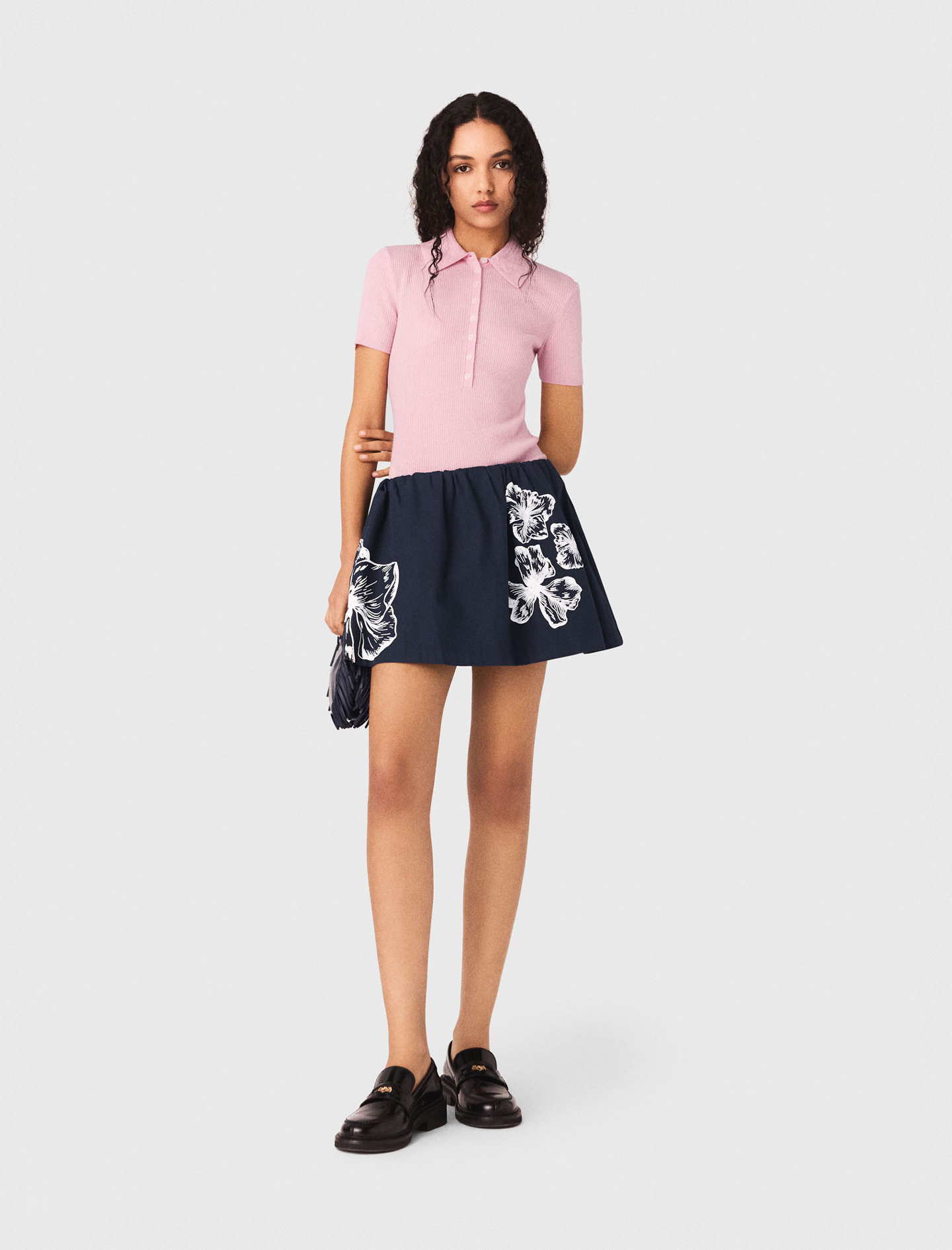 Jupe Courte En Coton - Bleu Marine - Taille 34 - Maje