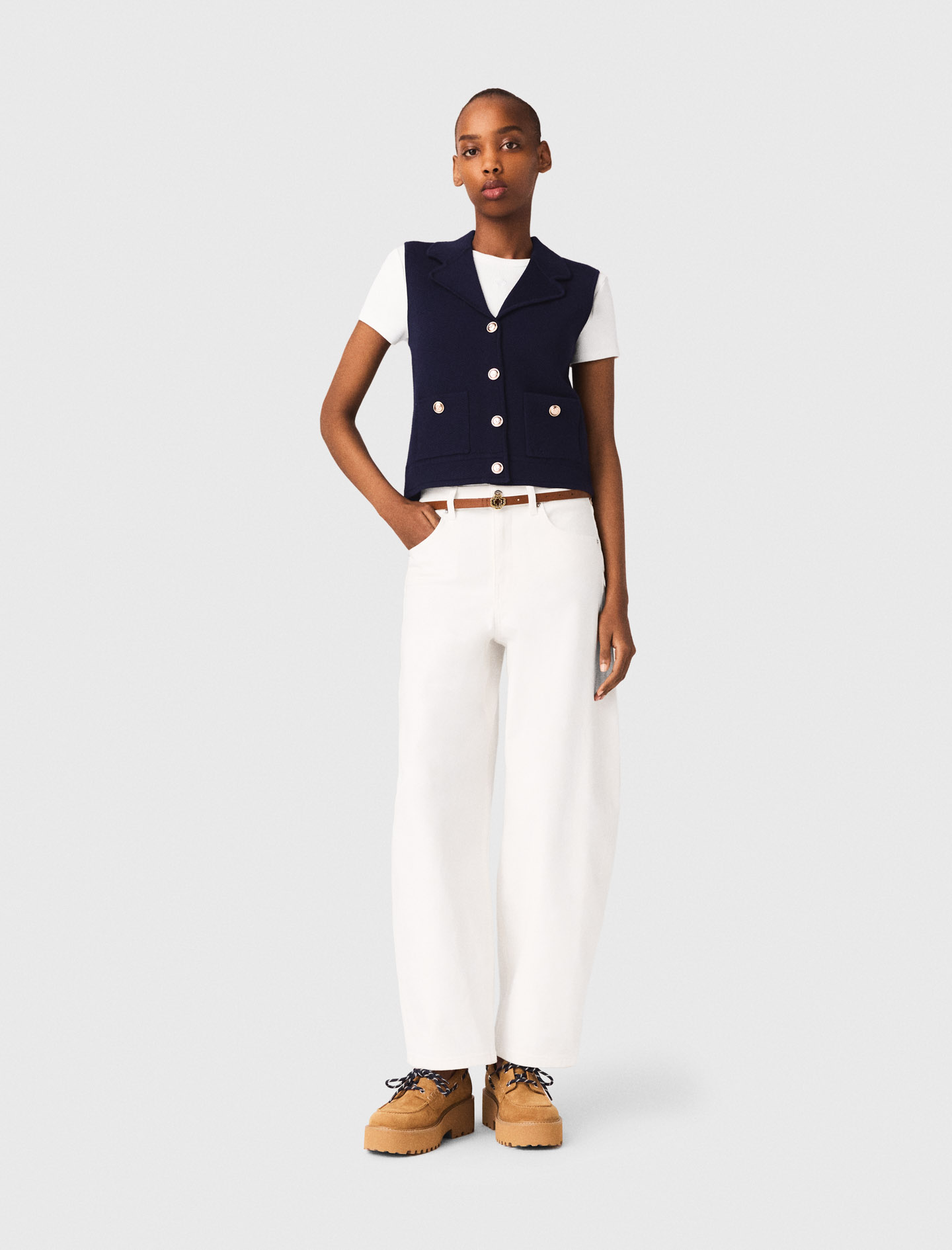 Gilet En Maille À Col Polo - Bleu Marine - Taille 2 - Maje
