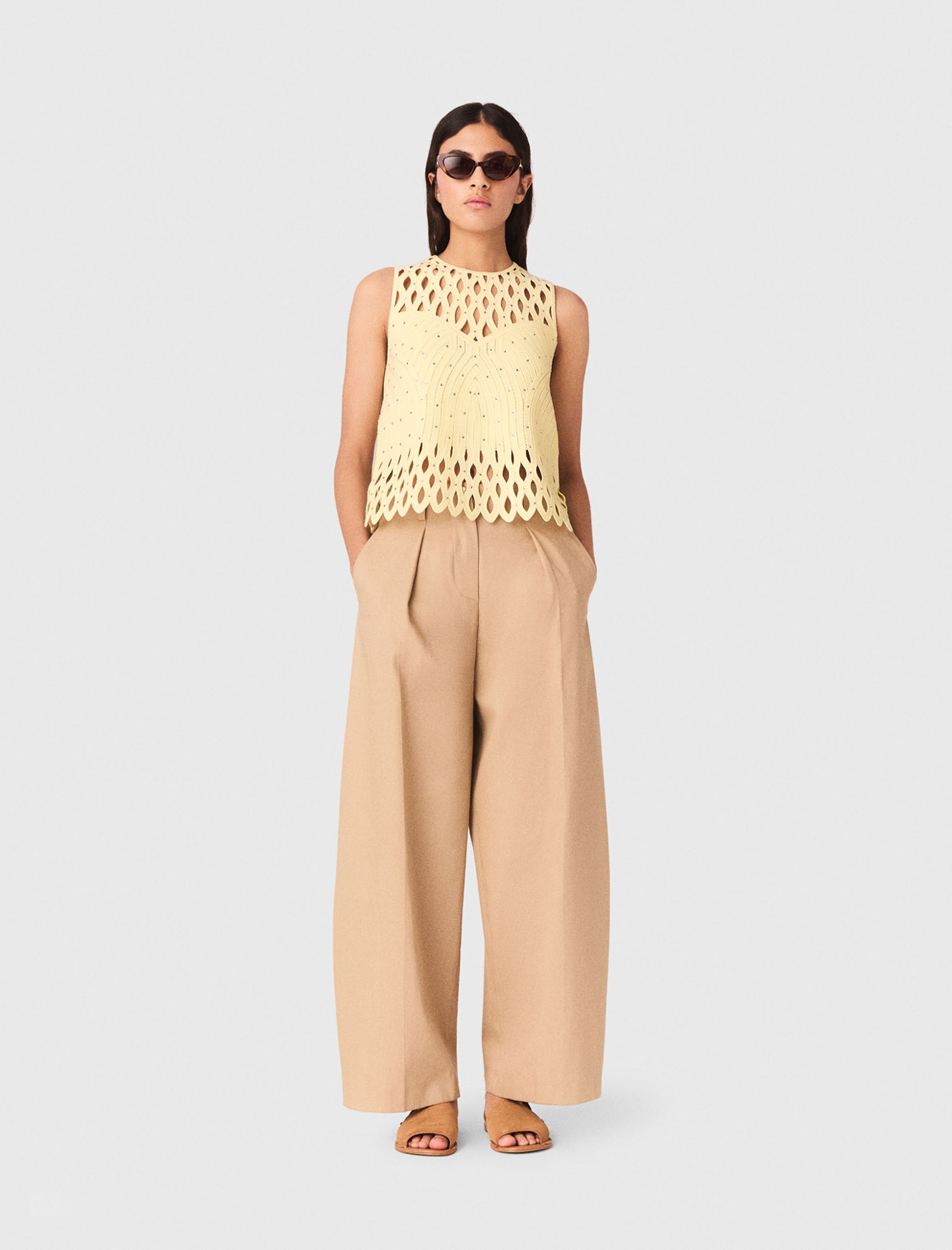 Top En Crochet Strassé - Jaune - Taille 1 - Maje
