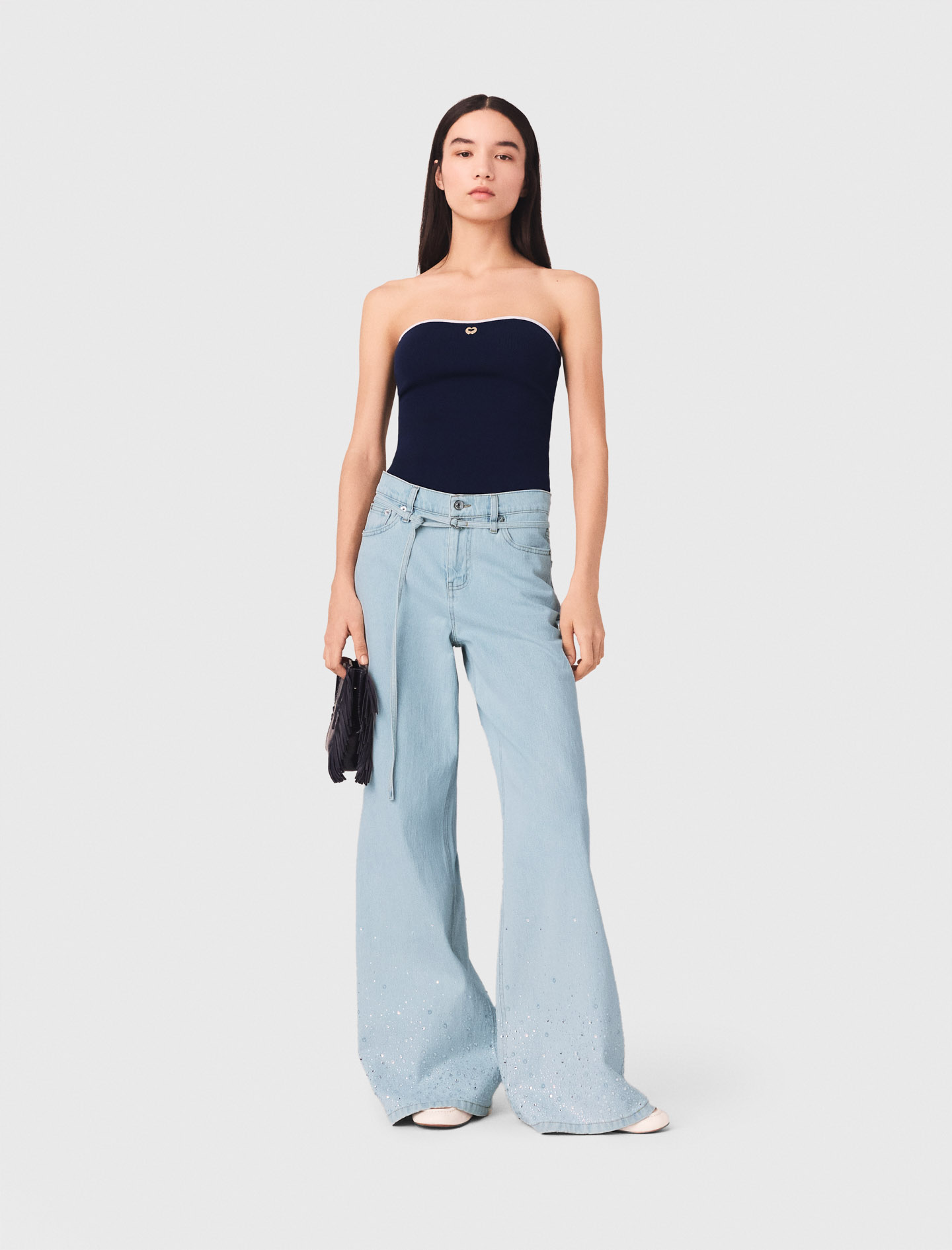 Jean Large Avec Strass - Bleu - Taille 40 - Maje