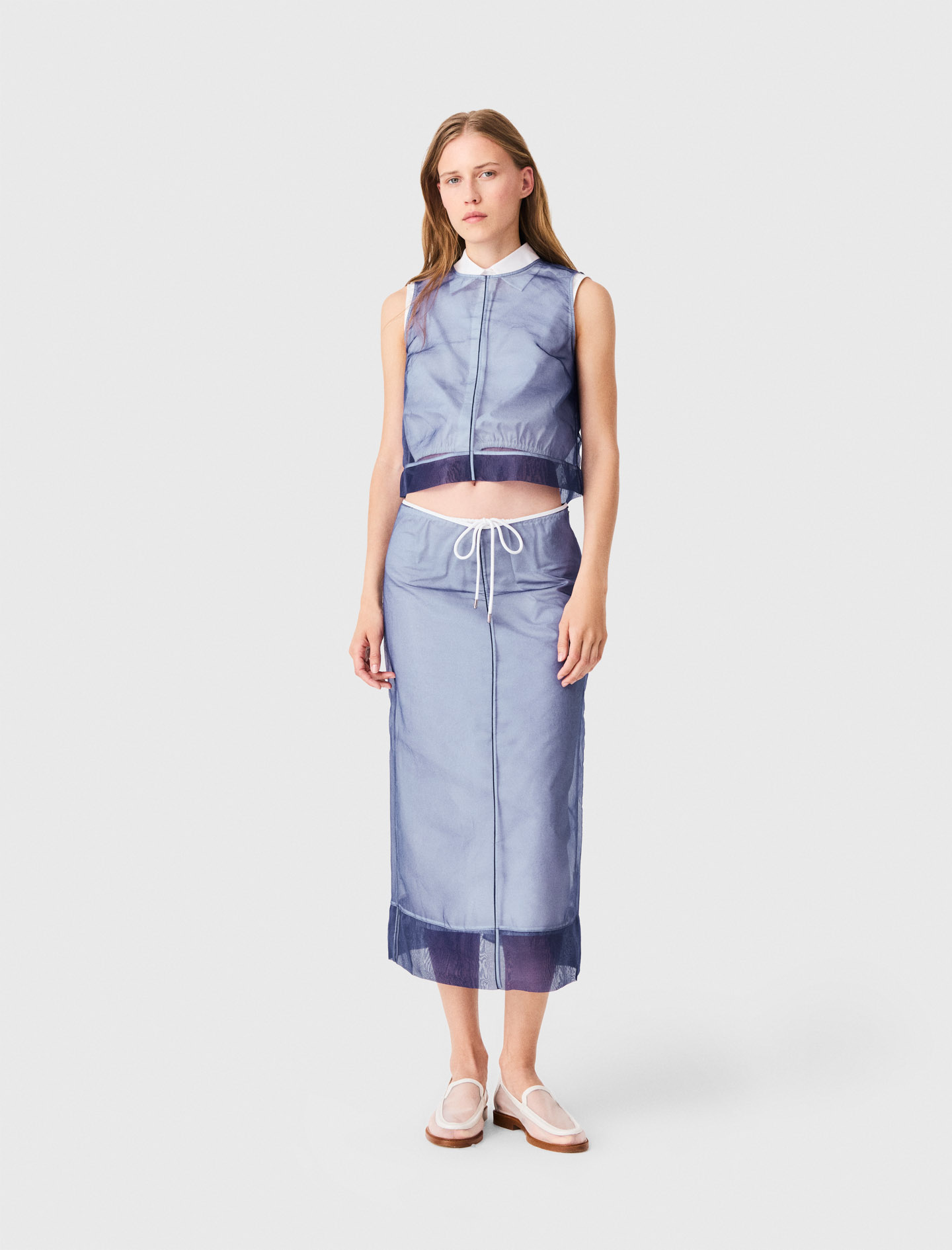 Jupe En Coton Et Organza Amovible - Bleu - Taille 40 - Maje